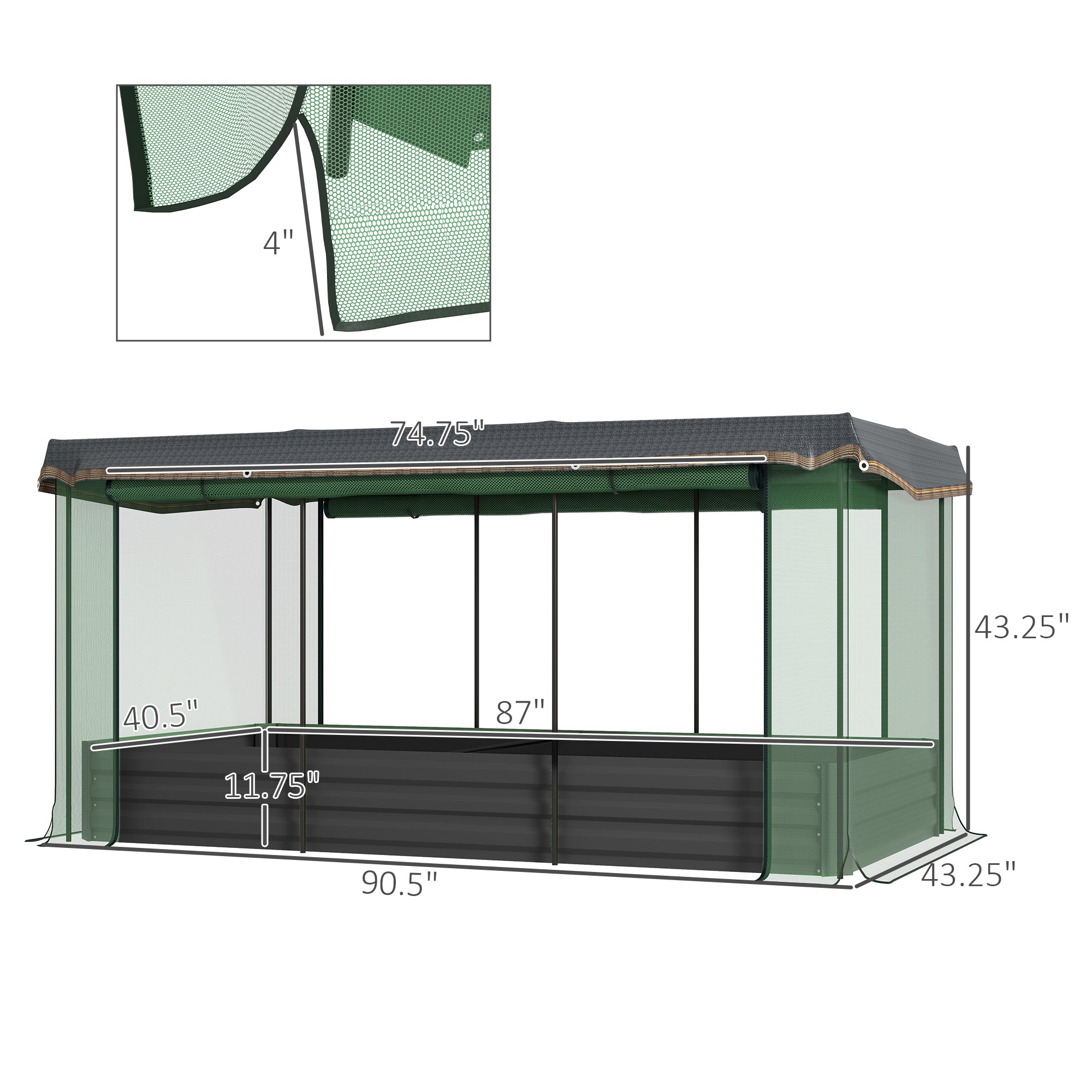 Galvanized Steel Planter Box with Crop Cage and Shade Cloth, Raised Garden Bed for Flowers, Veggies and Herbs, Gray - Dark Gray - Image 3