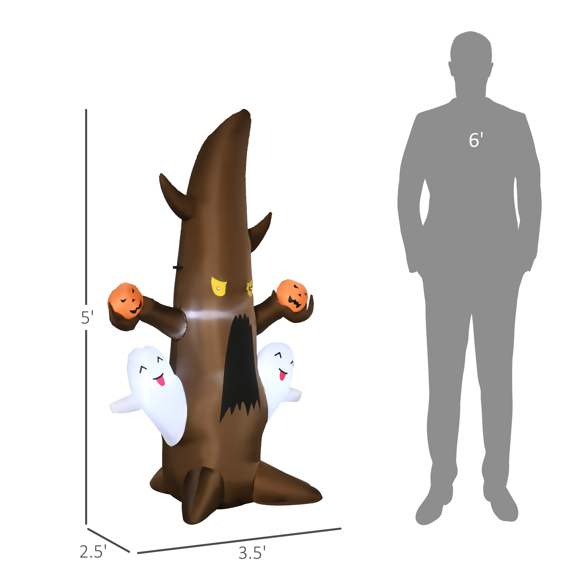 5' Halloween Inflatables Outdoor Decorations Ghost Tree with Pumpkins, Blow-Up LED Yard Decor Indoor Outdoor for Garden, Lawn, Party, Holiday