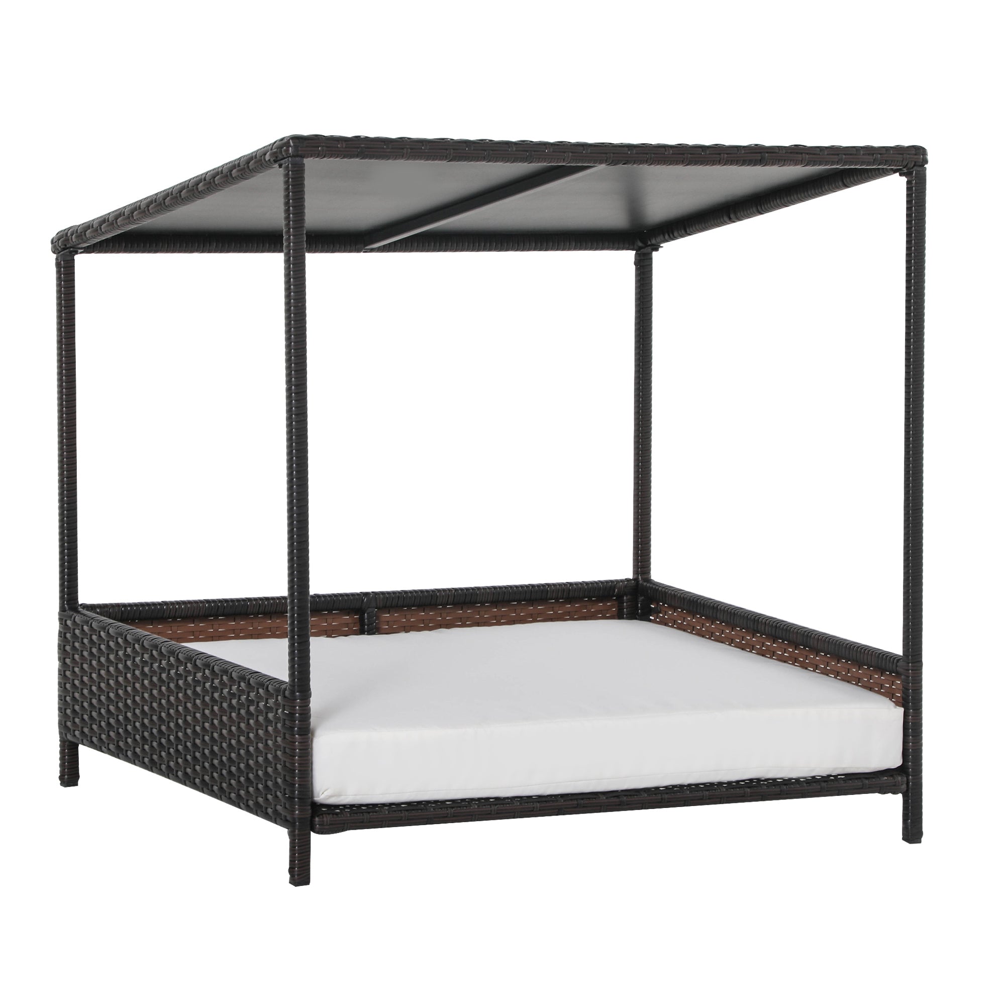 Wicker Dog House Raised Rattan Puppy Bed Cat Shelter for Indoor Outdoor Garden Patio Pet Sofa with Removable Cushion for Medium Sized Pet Brown - Brown and White