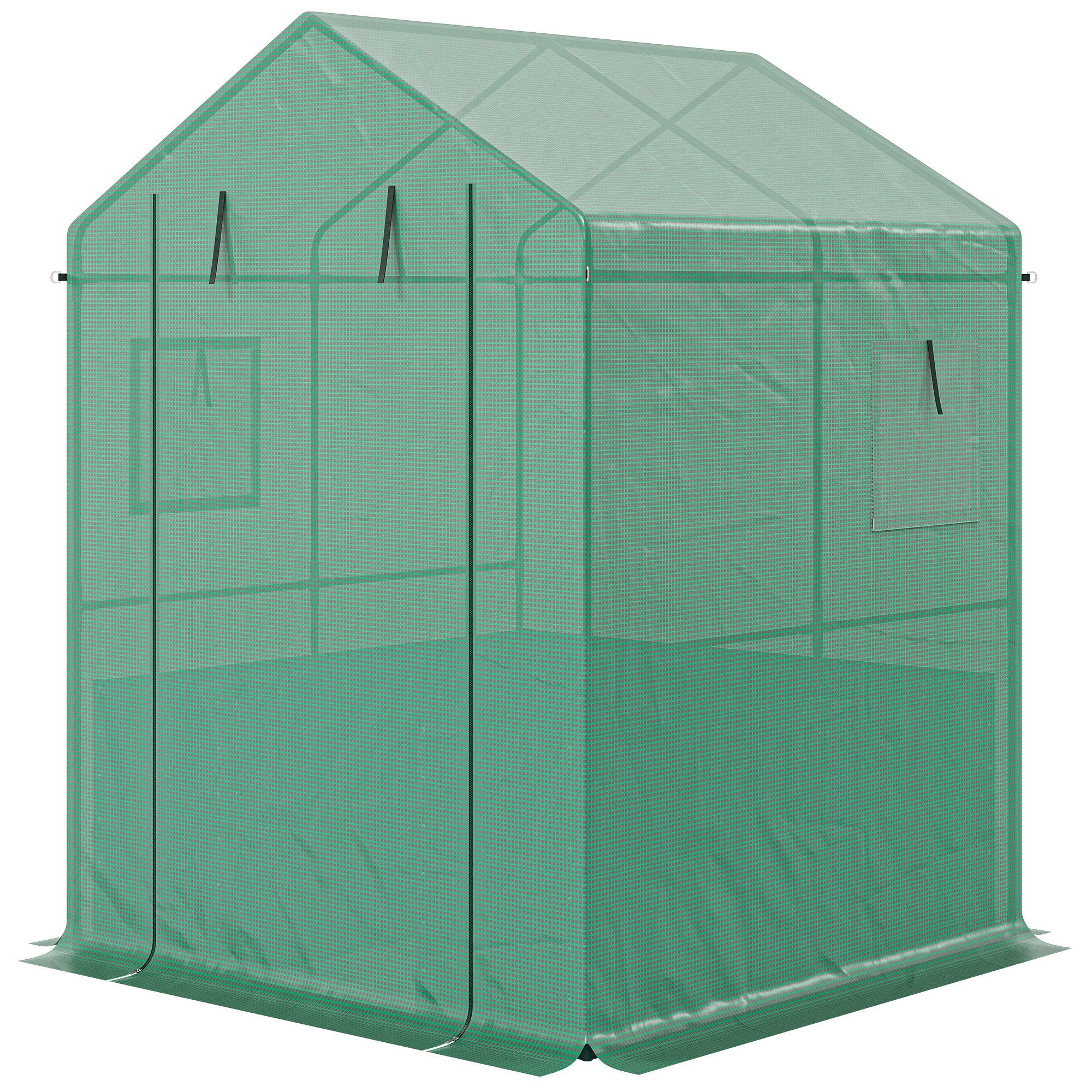 Greenhouse with Raised Garden Bed, Galvanized Steel Outdoor Greenhouse with Roll Up Door, 56" x 56" x 75", Green - Green