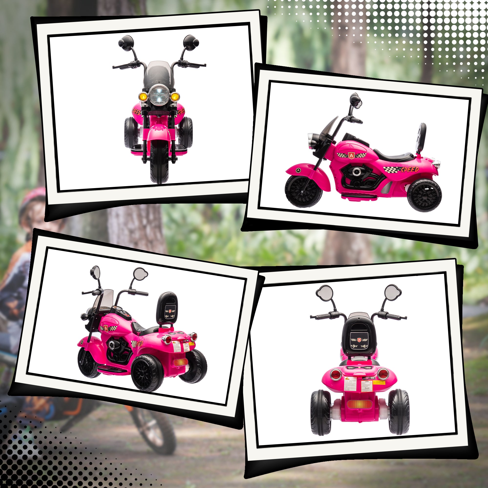 6V 3 Wheel Electric Motorcycle for Kids, Battery Powered Motorbike w/ Headlights, Music, Forward & Reverse, Pink