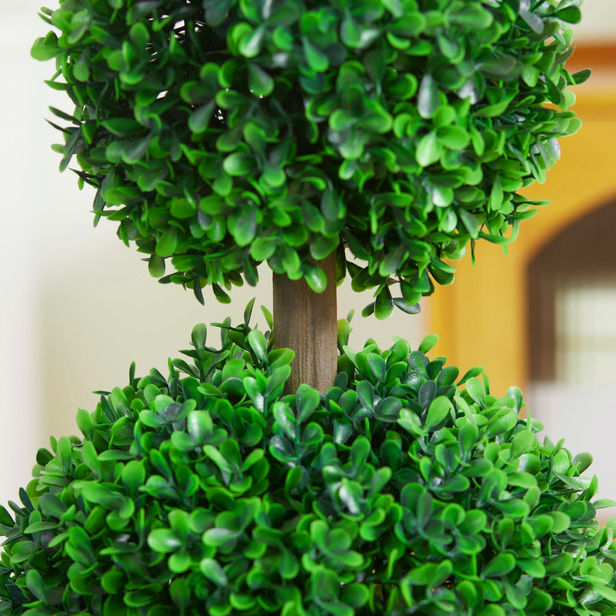2 Pcs 23.6" Artificial Boxwood Ball Topiary Tree Set of 2 Fake Plants in Pot with Double Ball-Shaped Leaves Green