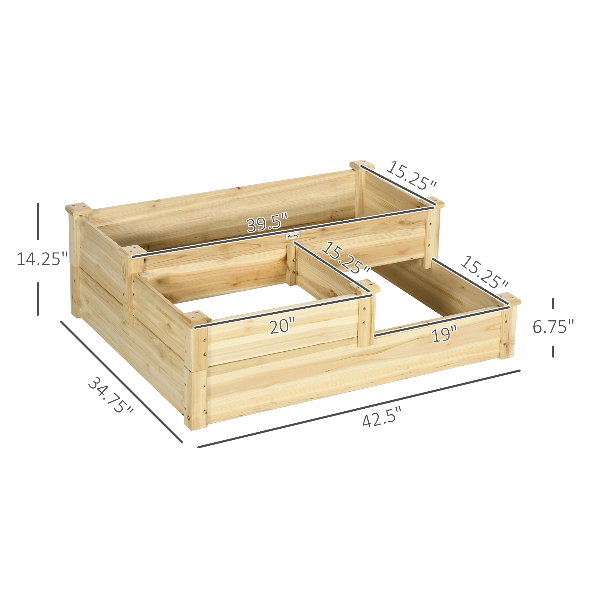 3 Tier Raised Flower Bed Outdoor Planter Box Wooden Garden Bed, Open Bottom for Plants, 42.5"x34.75"x14.25", Natural - Natural Wood - Image 3
