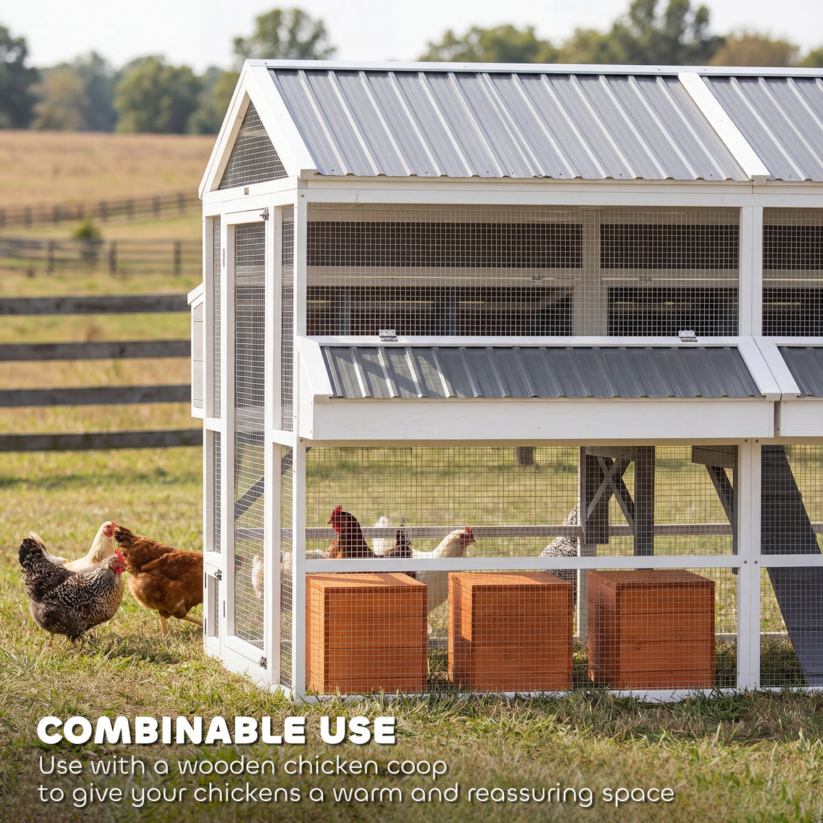 Wooden Chicken Coop, Outdoor Hen House with 2 Feeders, 2 Nesting Boxes, 2 Roosting Bars, Ramps, Waterproof Roof