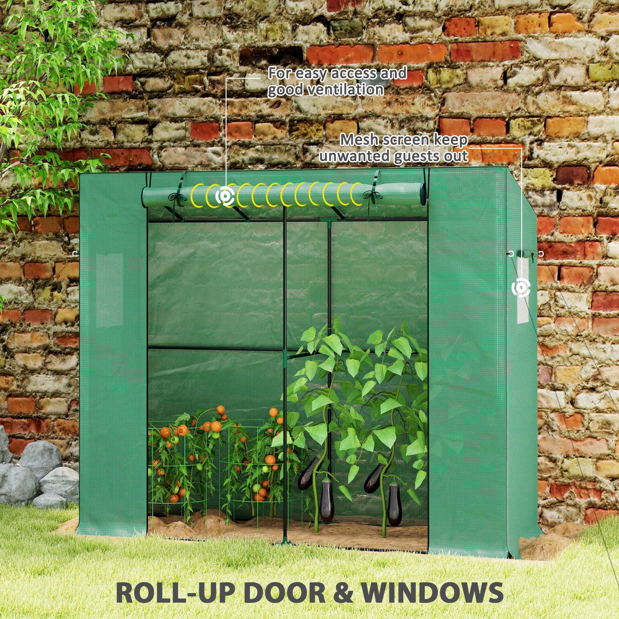 Walk-in Portable Greenhouse Small Greenhouse for Outdoors with UV-resistant PE Cover, 6.6' x 2.5' x 5.6' Green - Green - Image 6