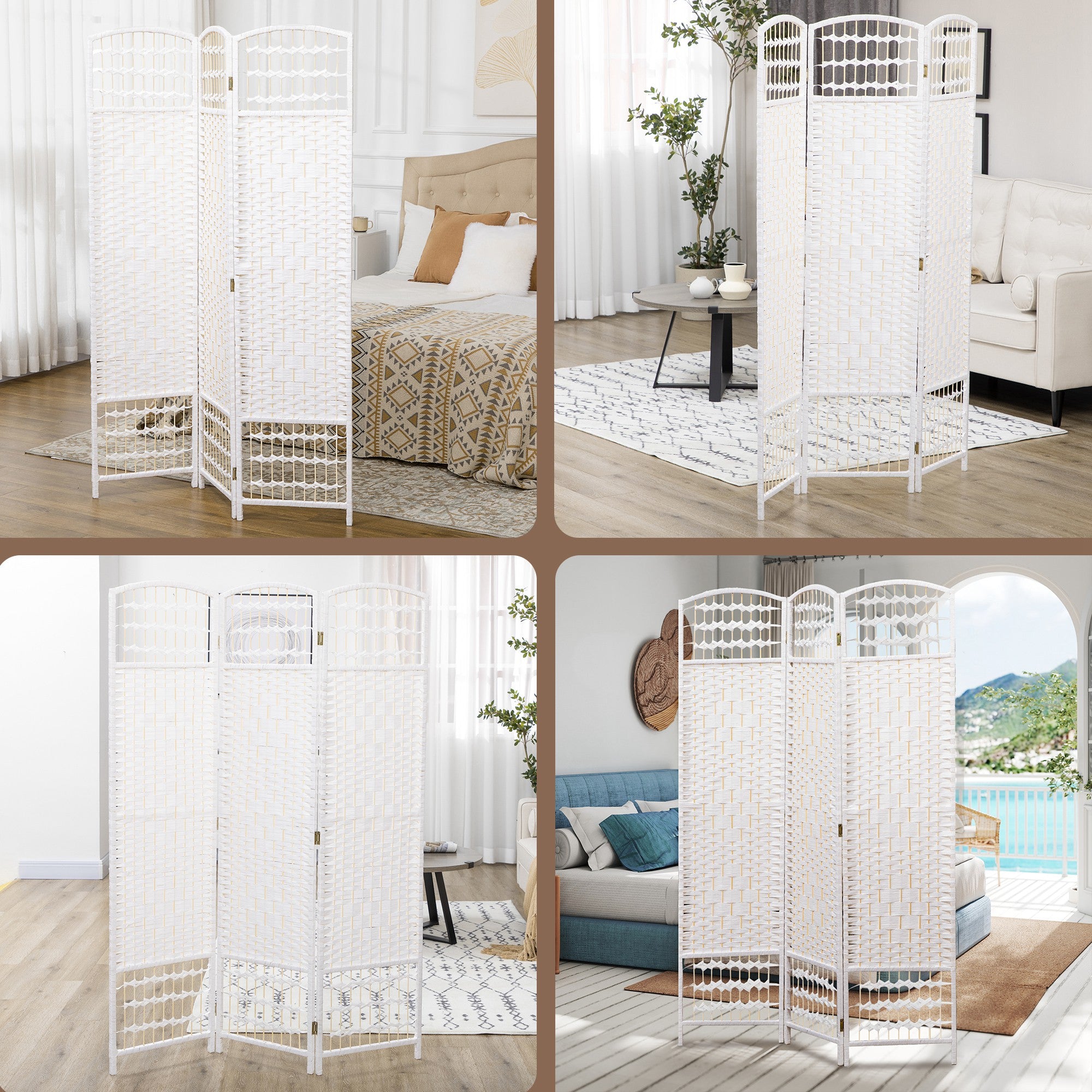 3 Panel Folding Room Divider Portable Privacy Screen Wave Fiber Room Partition for Home Office White