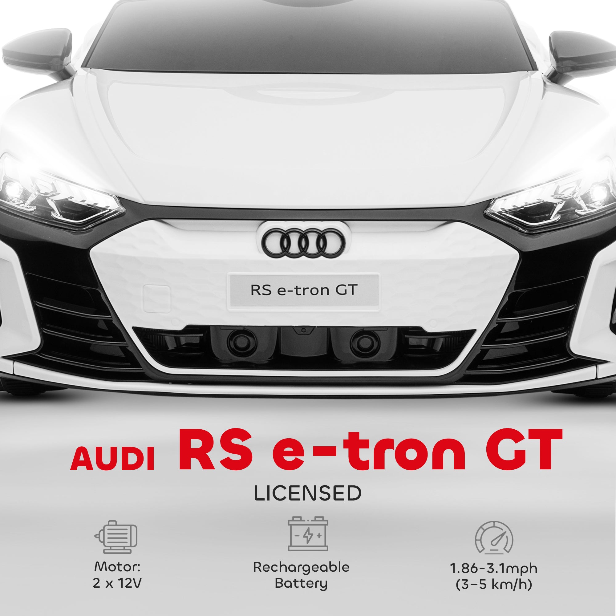 Licensed Audi RS e-tron GT 12V Ride On Car Truck for Kids, Electric Car Ride On Vehicle w/Parent Remote Control, Music, Lights, for Toddlers, White