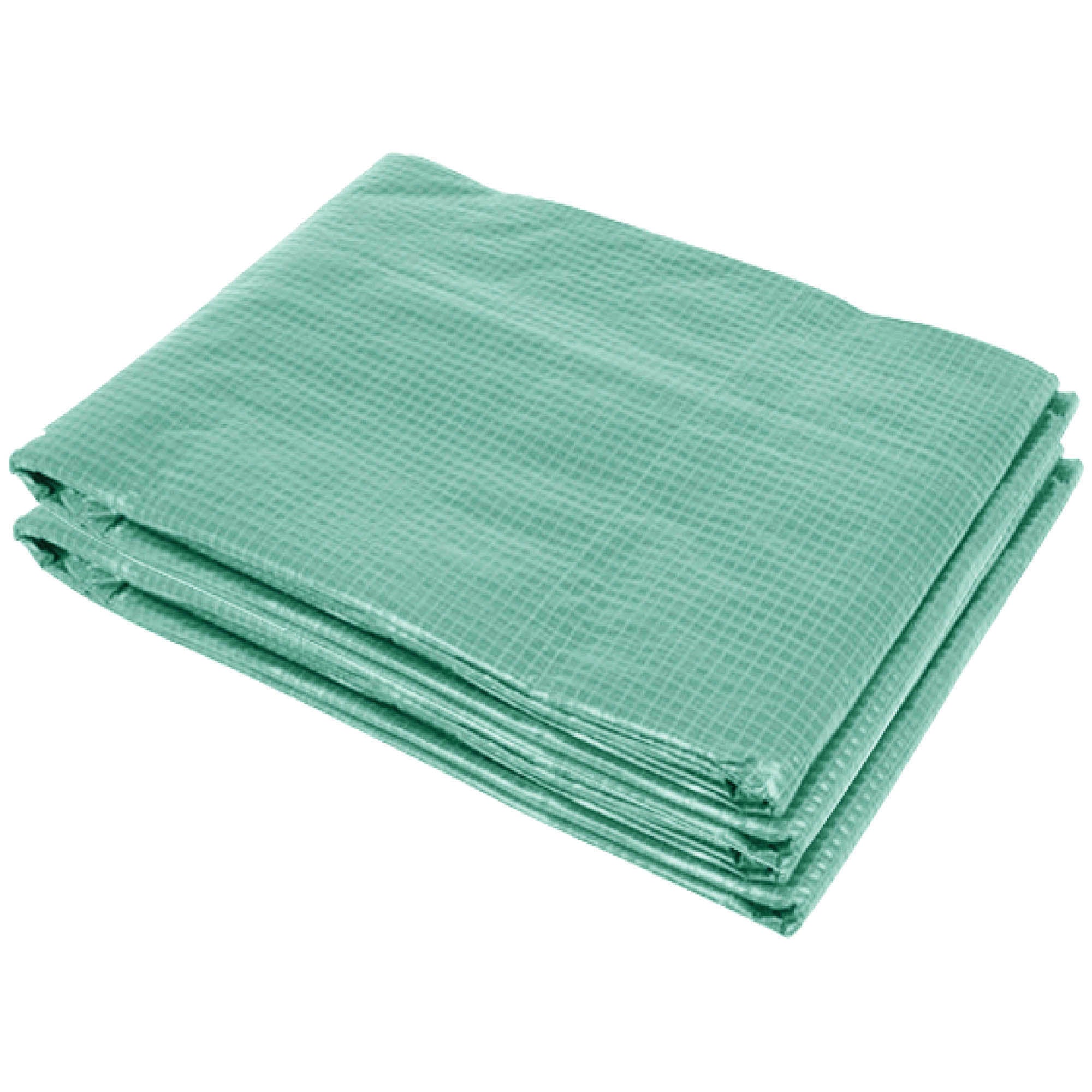 9.8' x 6.6' x 6.6' Plastic Greenhouse Cover Replacement, Heavy Duty Waterproof Tarp for Hoop House, Sheeting with 6 Windows, Door & Reinforcement Grid, Green - green