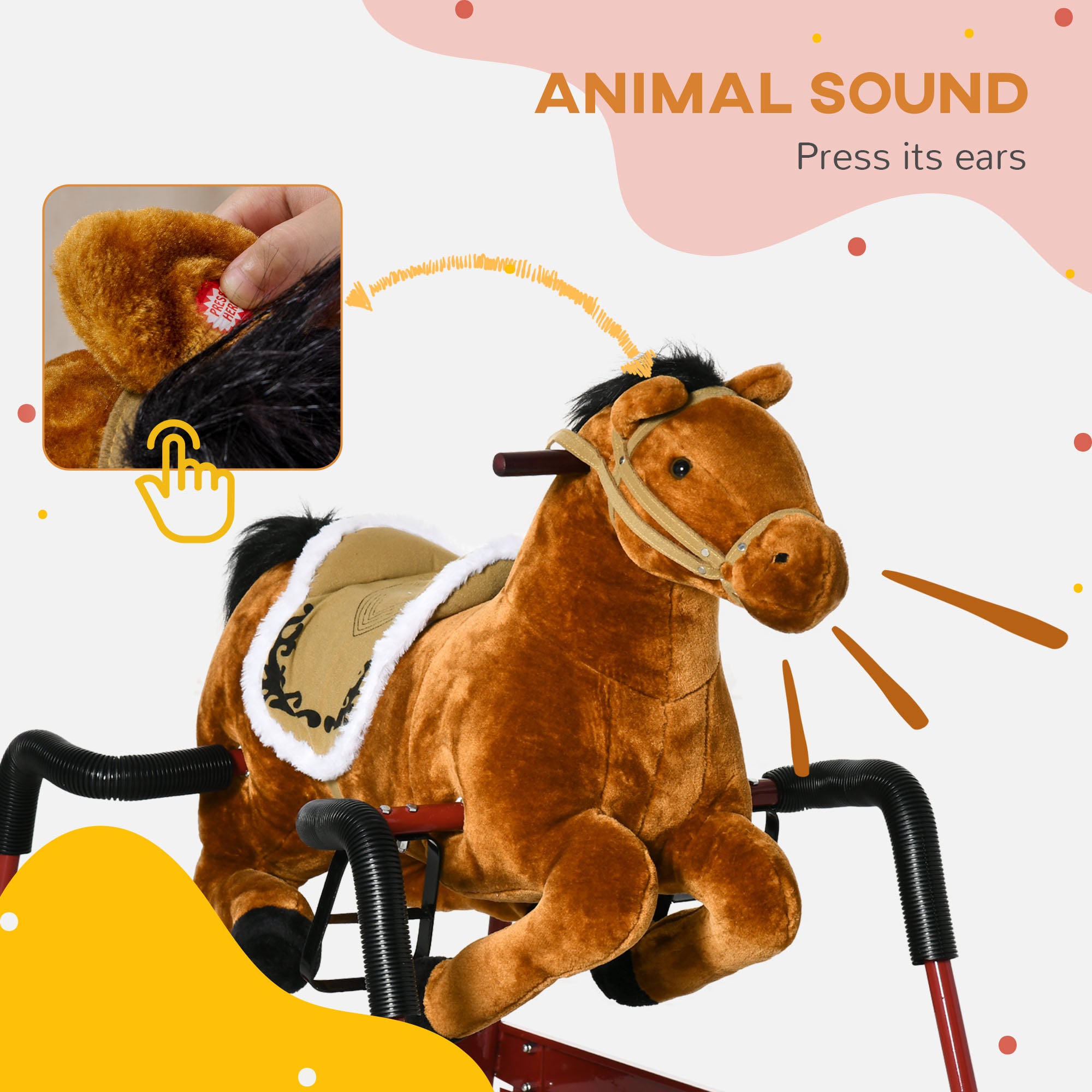 Kids Spring Rocking Horse, Ride on Horse for Girls and Boys with Animal Sounds, Plush Animal Ride-on Toy with Soft Feel, Interactive Toy for Kids, Light Brown