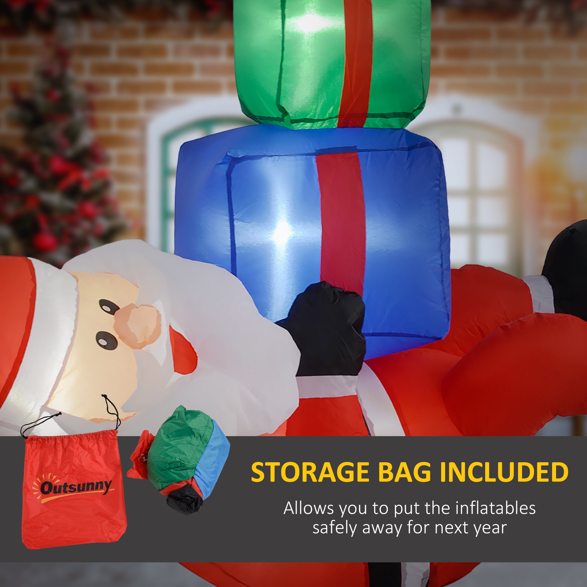 4.6' Inflatable Santa Hanging Under Three Gift Boxes w/ LED Lights, Blow-Up Outdoor Hanging Display for Party