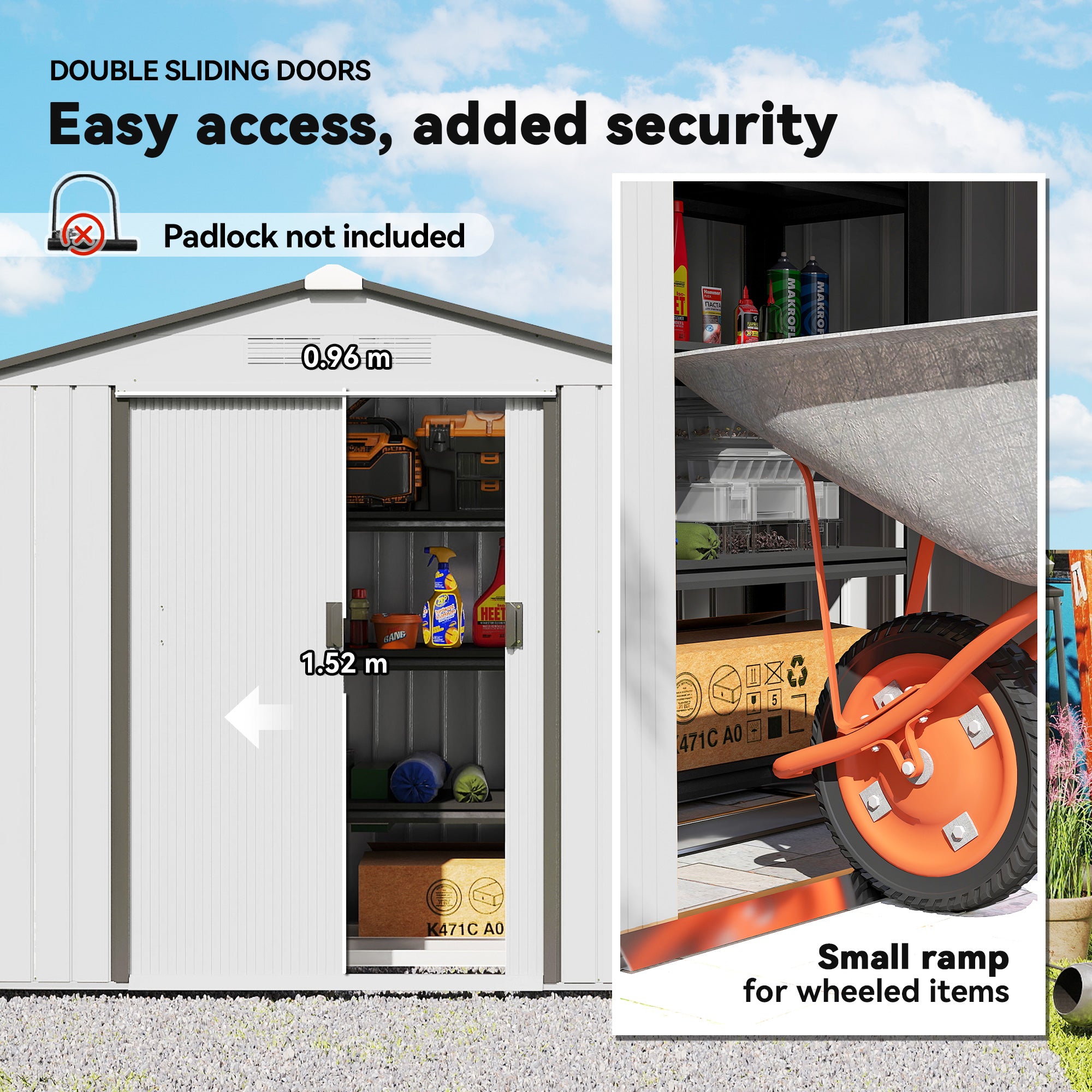 7x4 Garden Shed, Storage Shed with 4 Vents & 2 Sliding Doors, Garden Tool House for Backyard, Patio, Garage, Lawn,White - White - Image 5