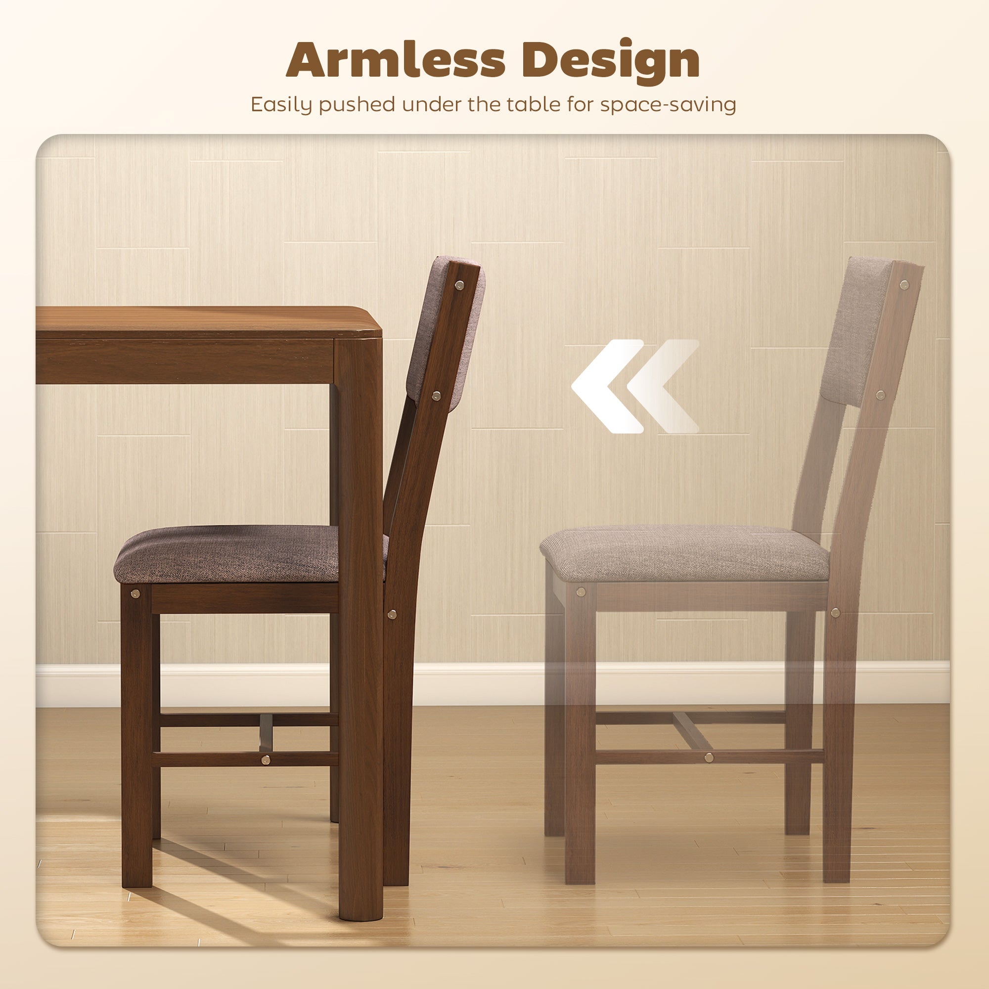 Modern Dining Chairs Set of 4, Linen Fabric Kitchen Chairs with Rubberwood Legs for Dining Room, Living Room, Brown