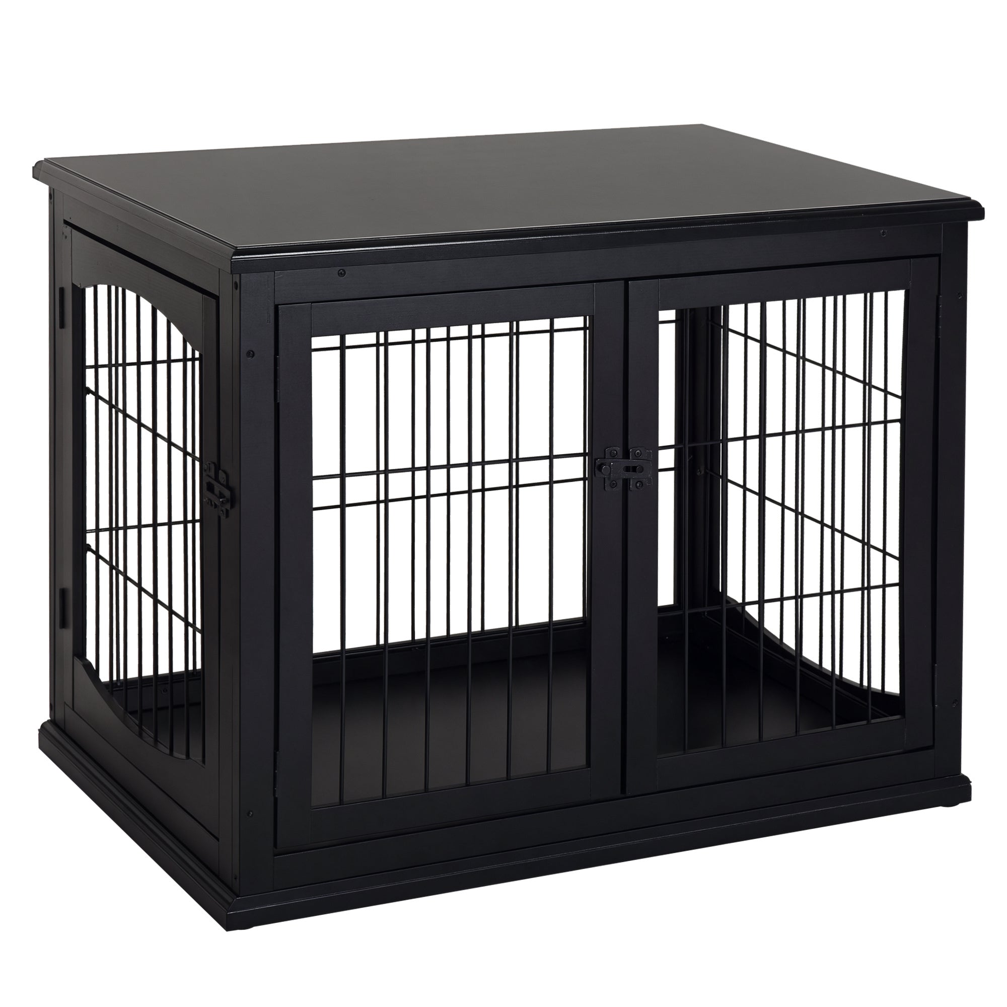 Dog Crate Furniture, 32" Small Dog Cage End Table with 2 Doors, Lockable Door, Puppy Kennel Indoor, Black - Black