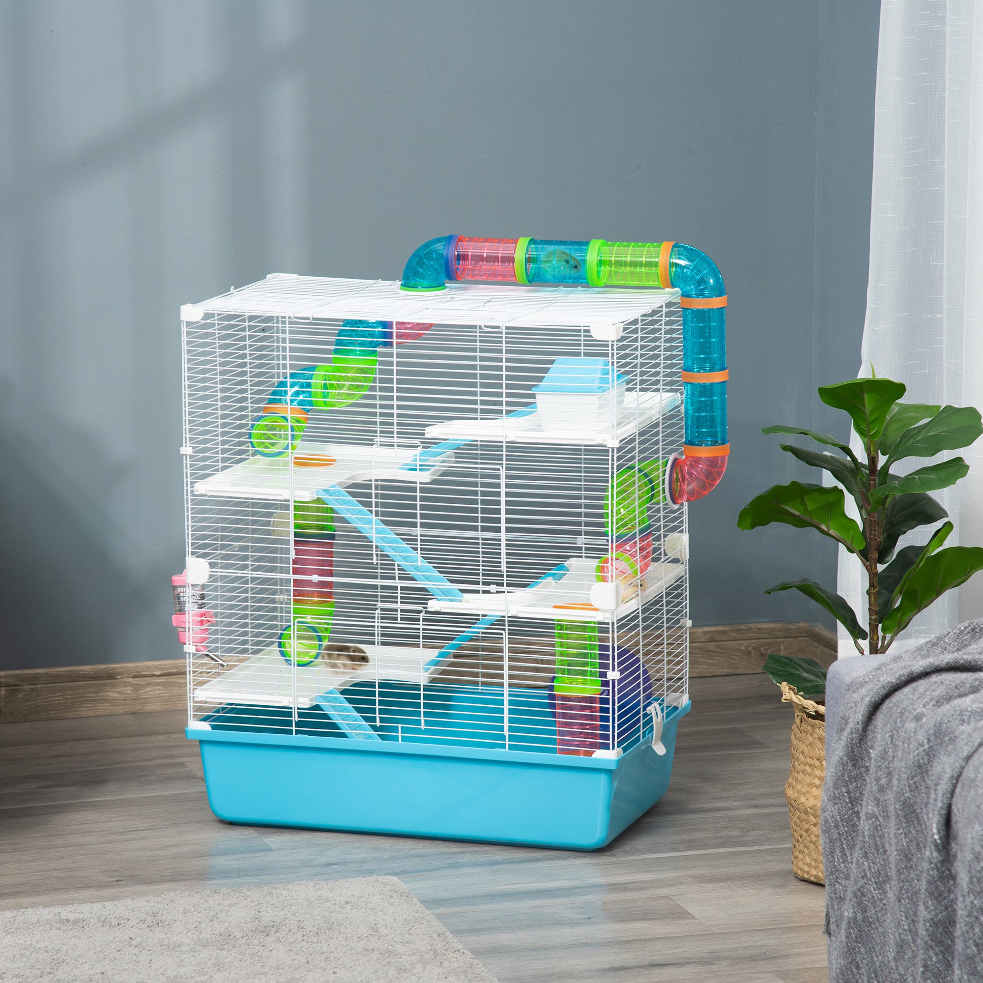 Extra Large 23" Hamster Cage with Tubes and Tunnels, Portable Carry Handles, Rat House and Habitats Big 5-Tier Design, Mouse Cage Includes Exercise Wheel, Water Bottle, Food Dish, Light Blue - Light Blue - Image 2