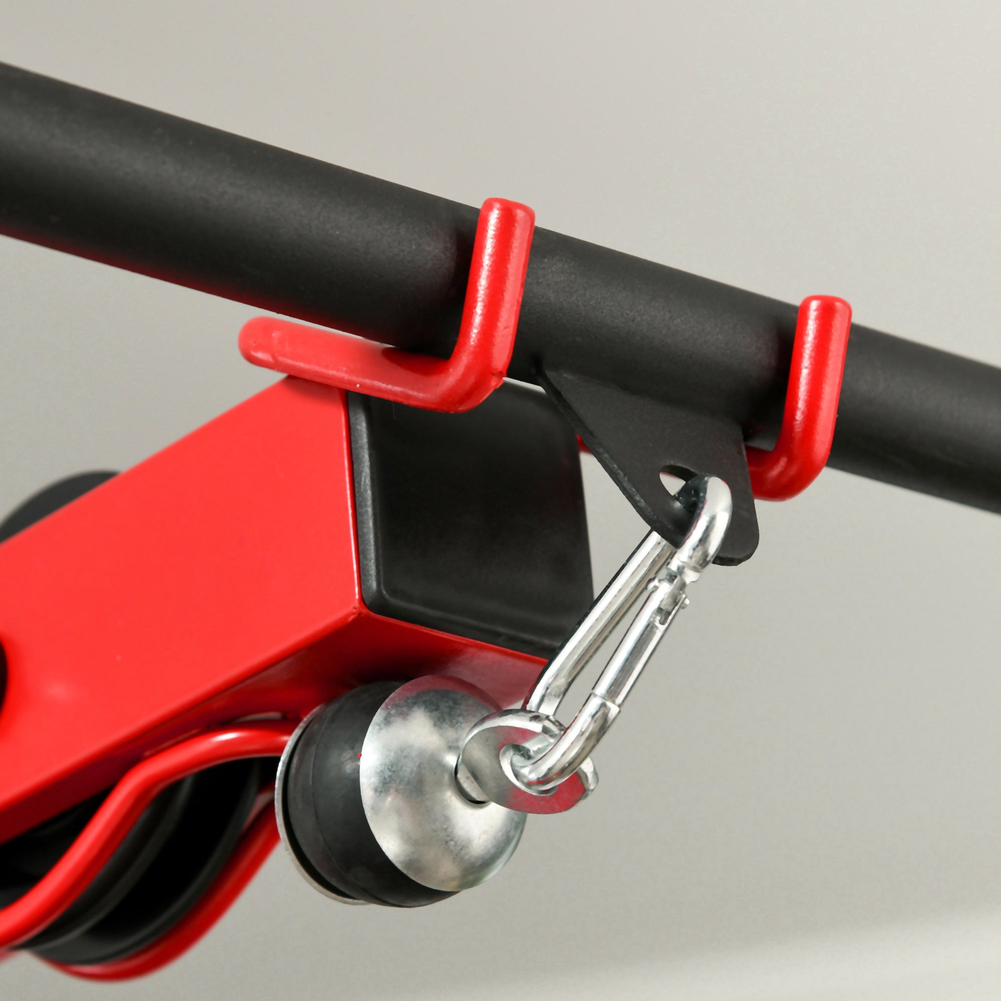 Lat Pull Down Machine, High / Low Pulley Machine with Adjustable Seat and Flip-Up Footplate, Red