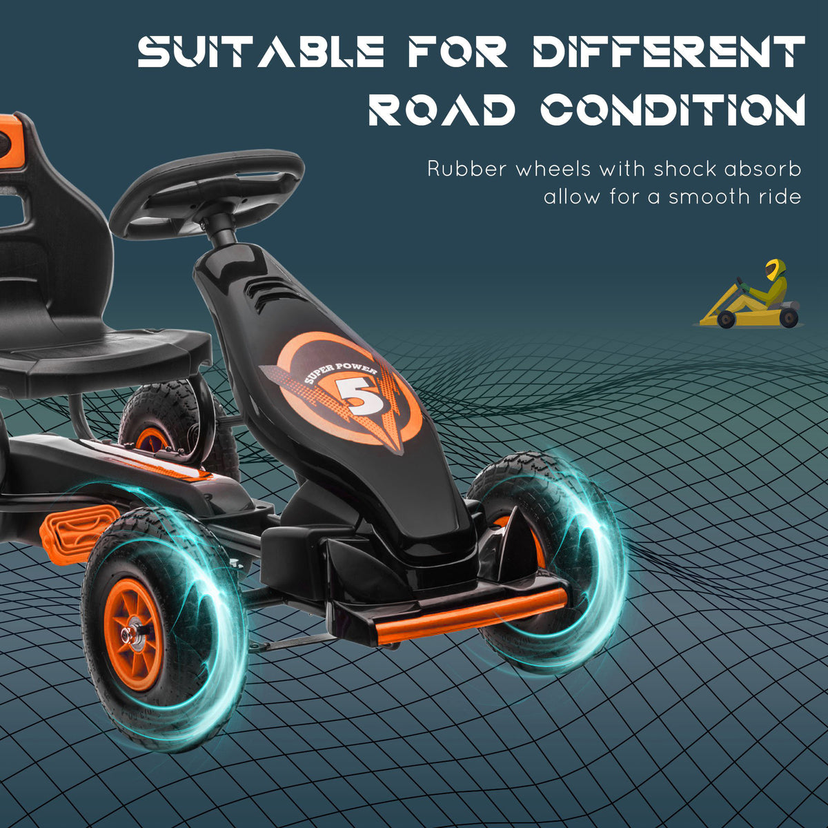 Kids Pedal Go Kart Ride-on Toy with Ergonomic Comfort, Pedal Car with Tough, Wear-Resistant Tread for Ages 5-12, Orange