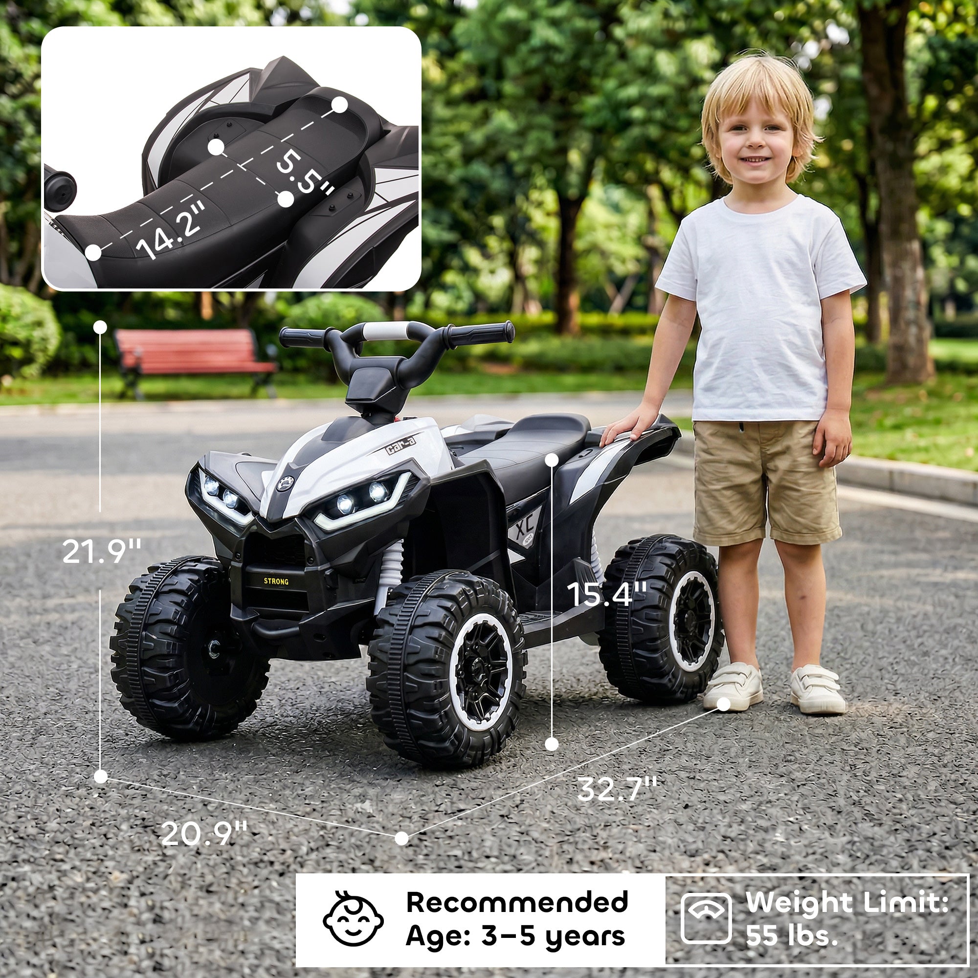 12V Kids ATV Quad Car with Forward & Backward Function, Four Wheeler for Kids with Wear-Resistant Wheels, Music, Up to 3.7 MPH, Electric Ride-on ATV for Toddlers Ages 3+ Years Old, White