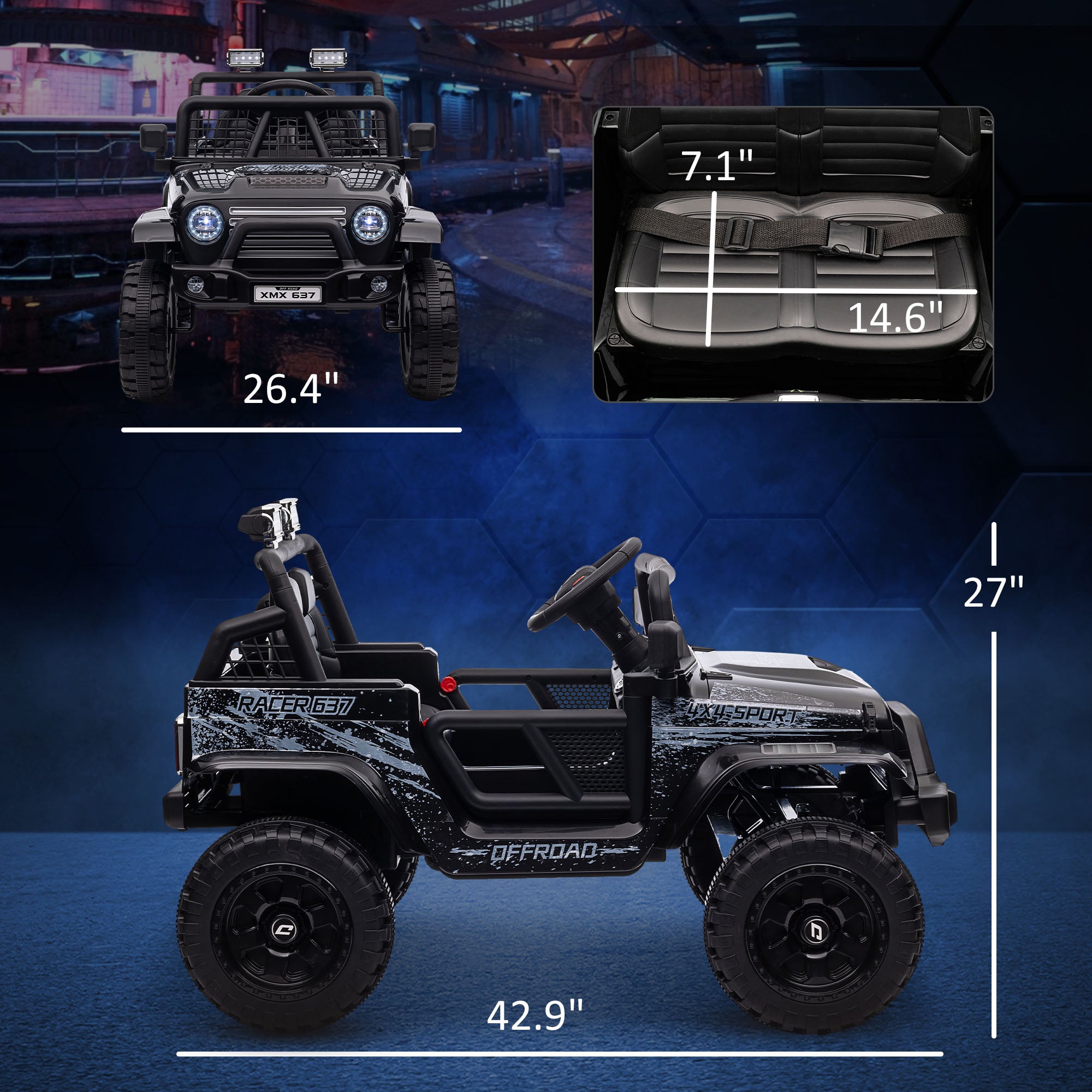12V Ride on Car, Ride on Truck w/ Remote, 4 Suspension Wheels, 3 MPH Max Speed, Music, Horn & Lights, Black