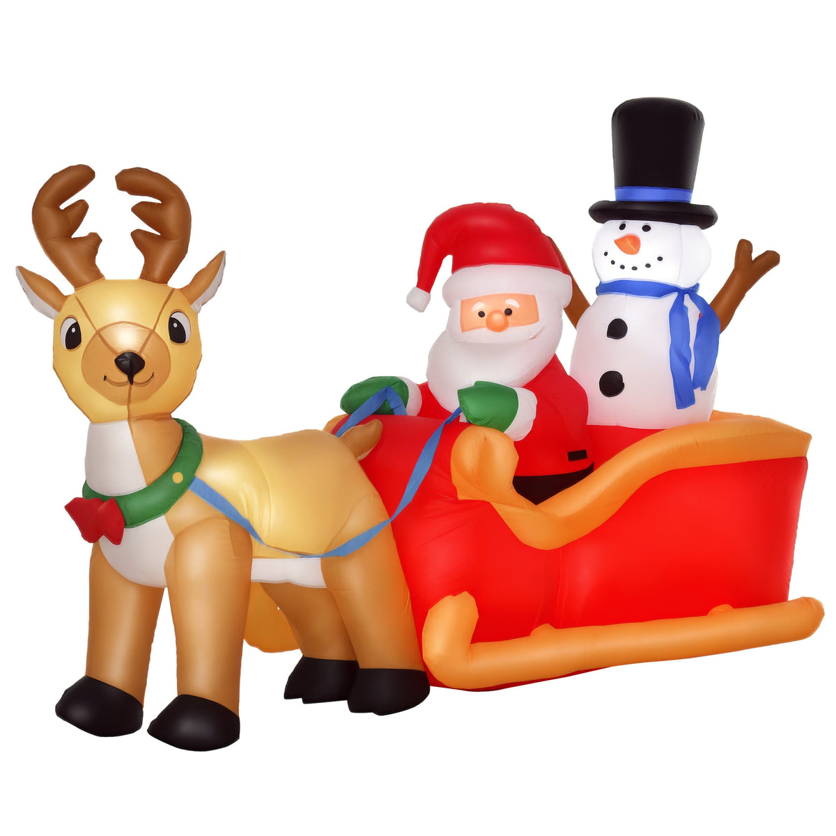 6.5 ft Long Christmas Inflatables Outdoor Decorations Santa Claus on Sleigh, Reindeer and Snowman with LED Lights for Holiday Yard Christmas Decor