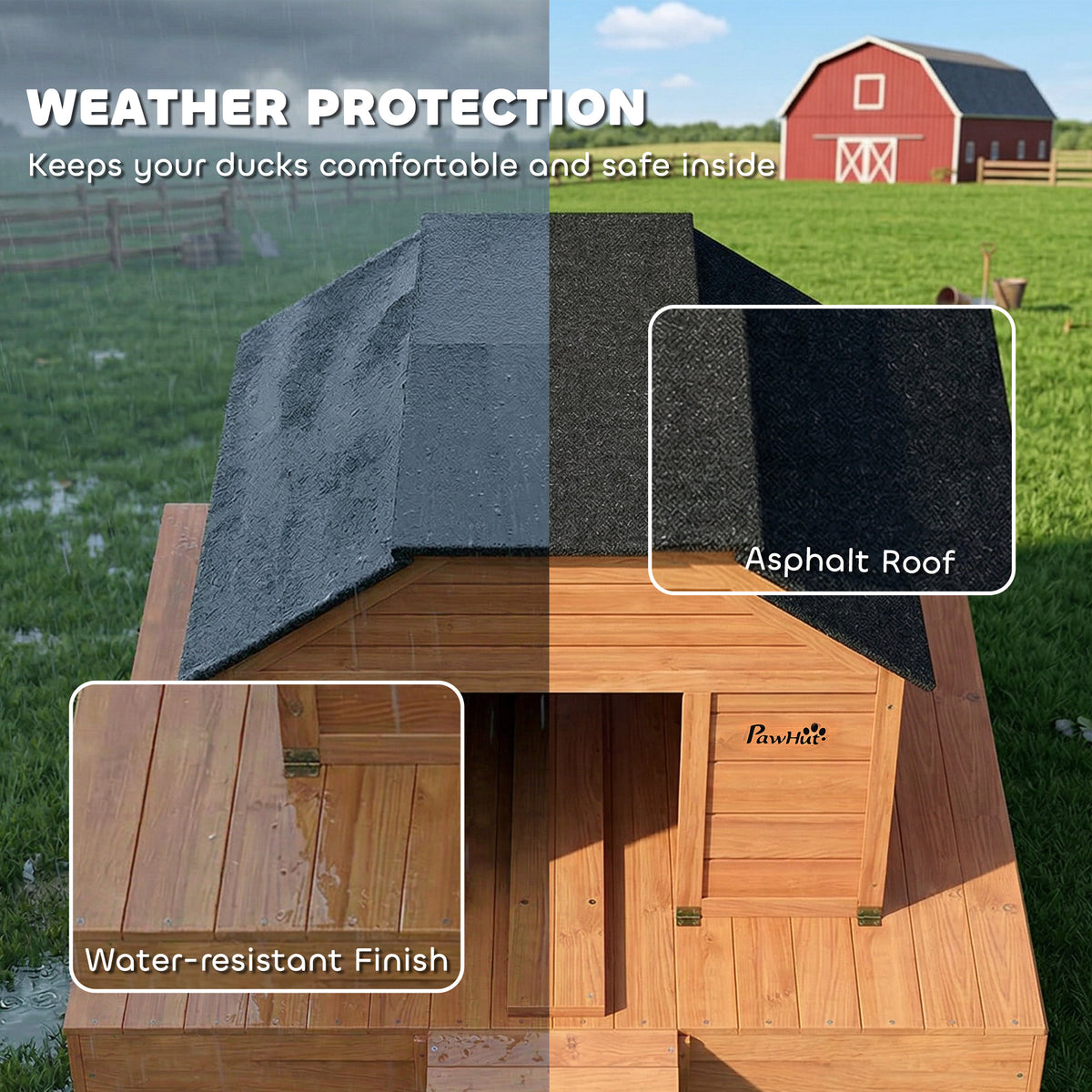 Floating Duck Coop, Wooden Duck House with Ramp and Waterproof Asphalt Roof, Small Animal House