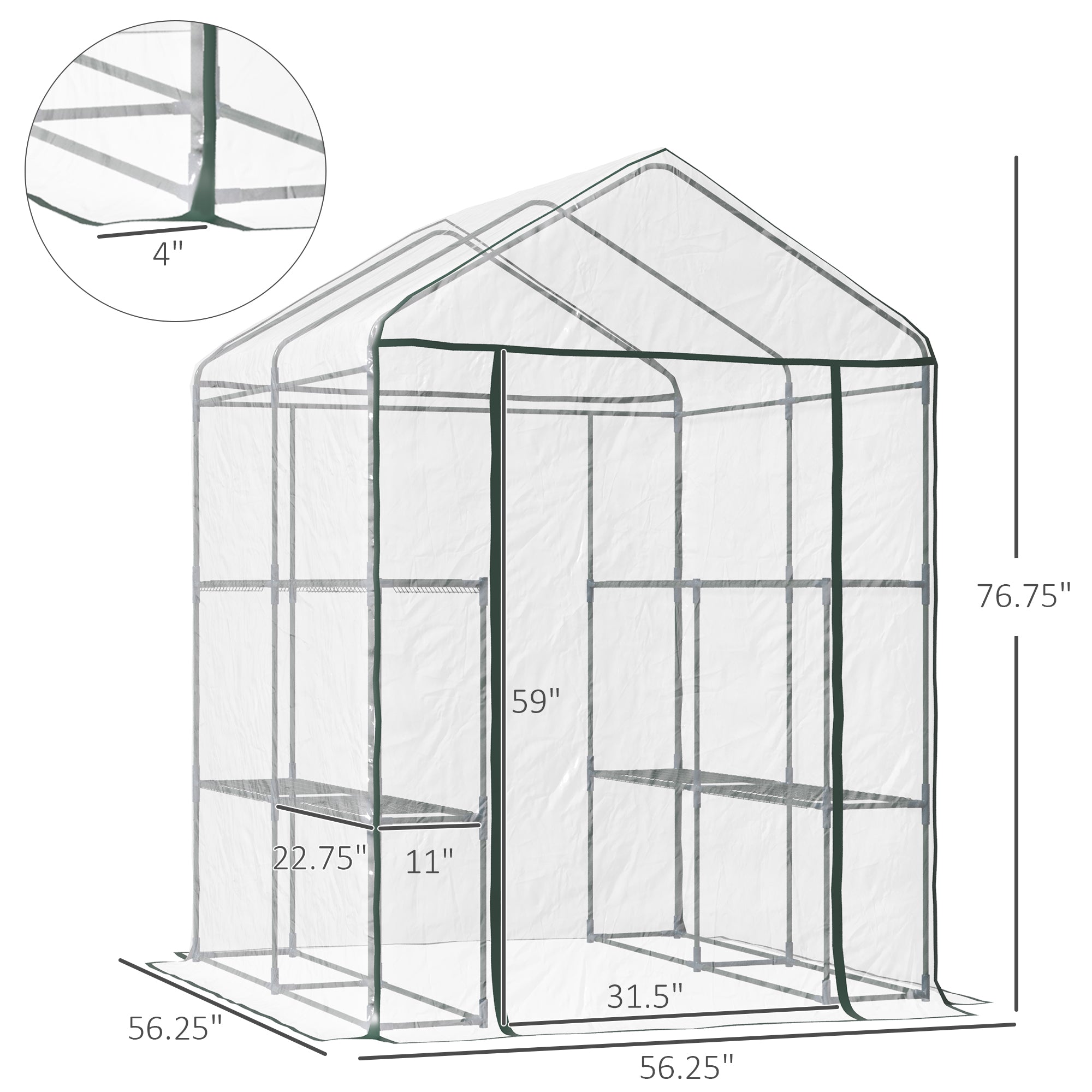5' x 5' x 6' Mini Walk-in Greenhouse Kit, Portable Green House with 3 Tier Shelves, Roll-Up Door, and Weatherized Plastic Cover for Backyard Garden, Clear - Clear - Image 3