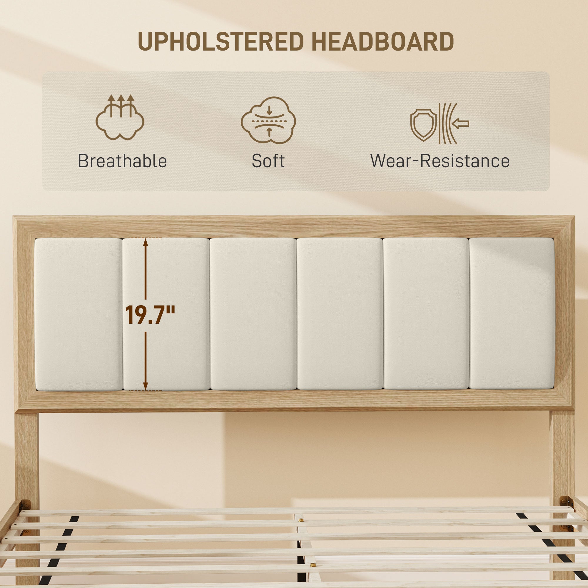 Full Bed Frame with Headboard Full Size Platform Bed Frame with Wooden Slats No Box Spring Needed Easy Assembly Oak