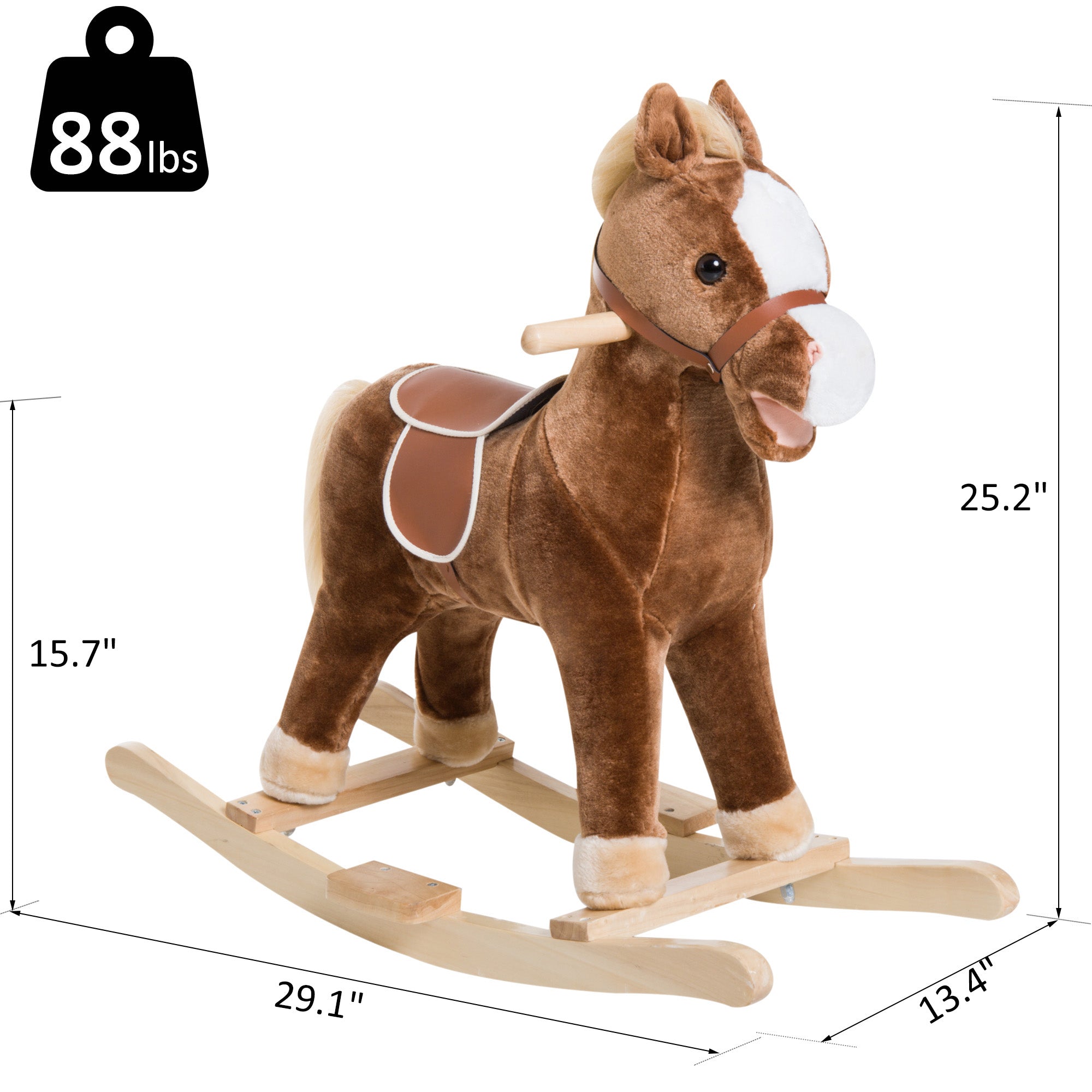 Kids Ride on Rocking Horse Toddler Plush Toy with Realistic Sounds for 3 Years Old Children - Brown