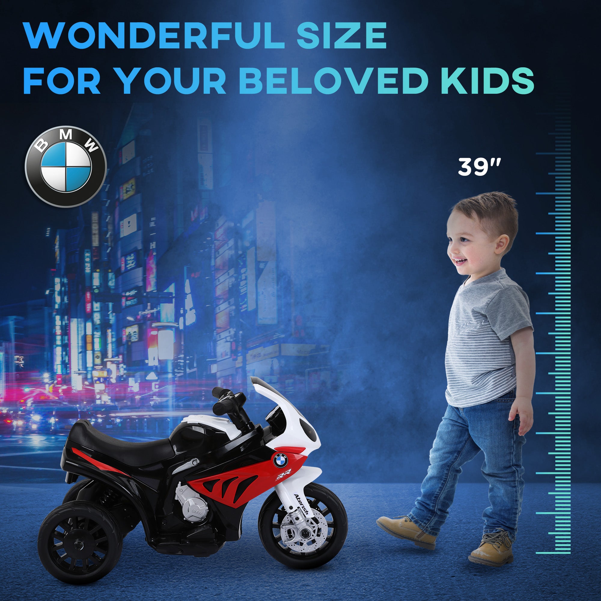 6V 3 Wheeled Electric Motorcycle, Kids Motorcycle Licensed BMW with Headlight, Music, Red