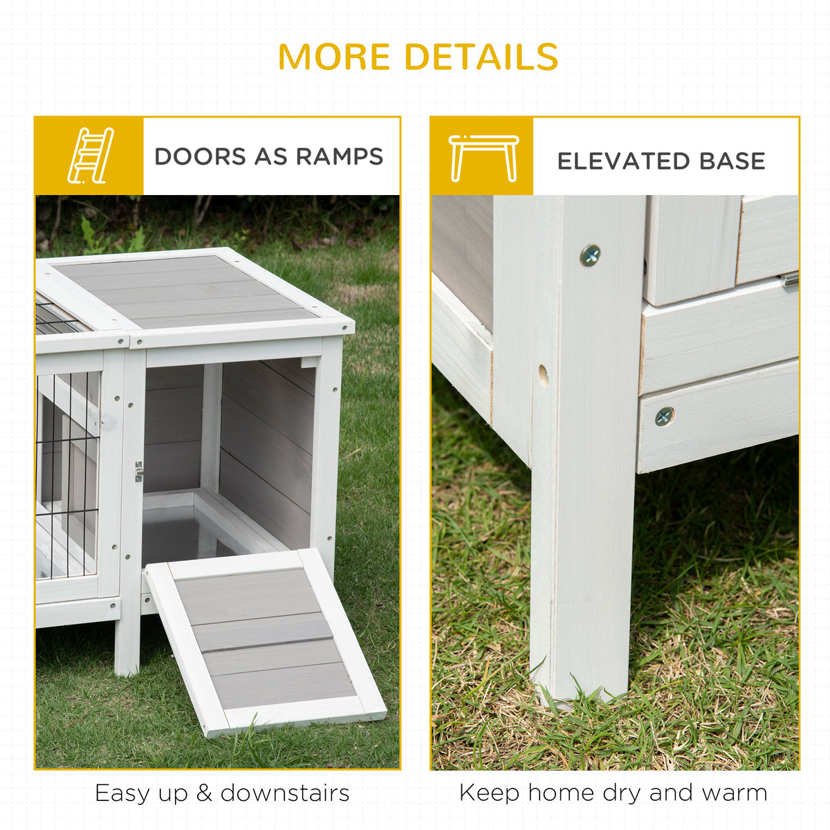 Rabbit Hutch, Bunny Cage, Guinea Pig House with Pull-Out Tray, and Divided Board for Indoor, White - White - Image 8