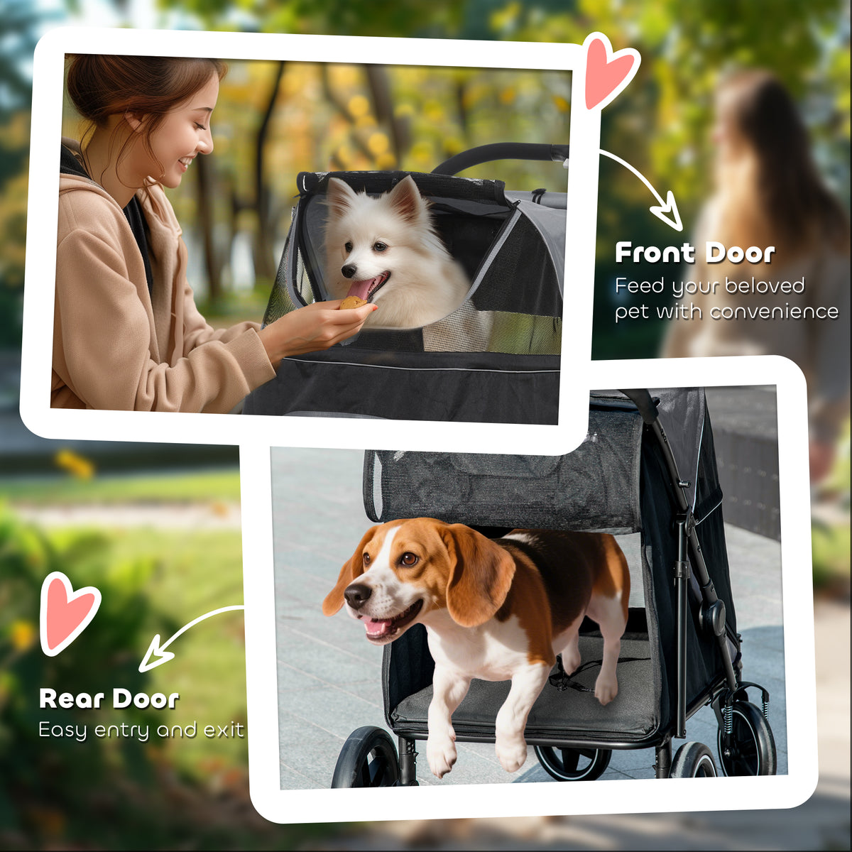 Dog Stroller for Large Medium Small Dogs up to 66 Lbs. 23.5" in Body Length, One-Click Foldable Pet Cat Stroller with Storage, Shock Absorption Wheels, Mesh Window, Safety Leash, Gray