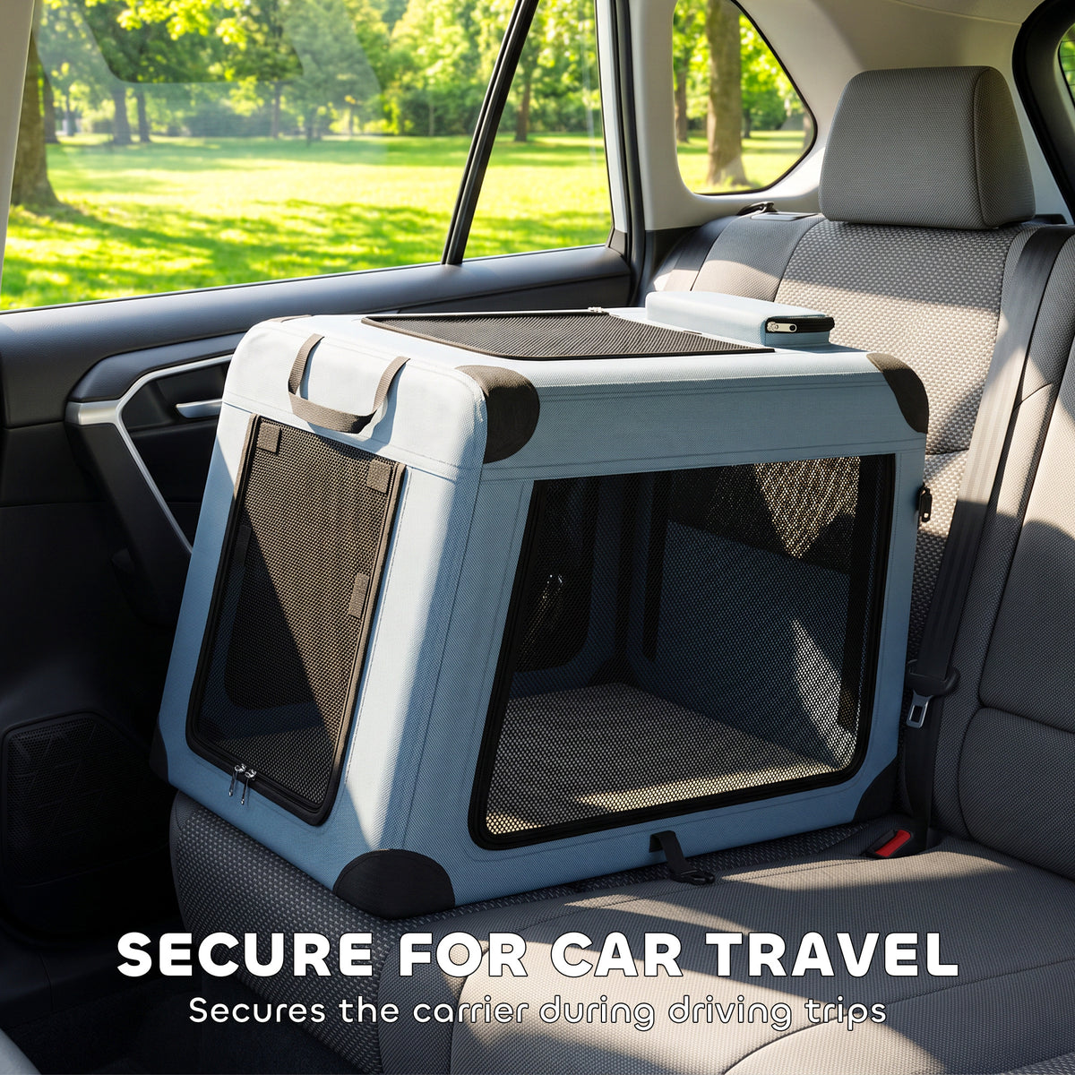 Pet Carrier for Small Medium Cats Dogs Up to 44 LBS Collapsible Pets Travel Carriers with Removable Mat Mesh Doors Blue