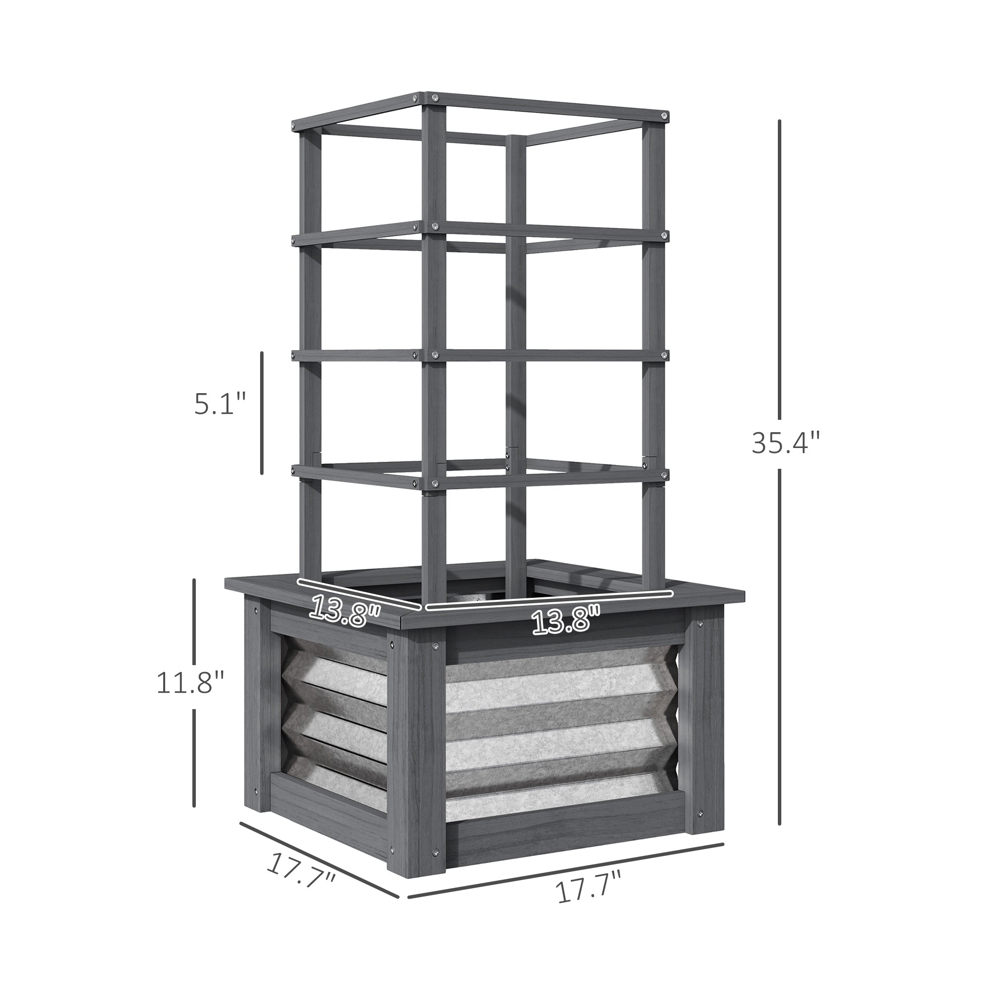 Wooden Raised Garden Bed with Trellis, Galvanized Planter Box Elevated Garden Bed for Garden, Patio, Gray - Gray - Image 3