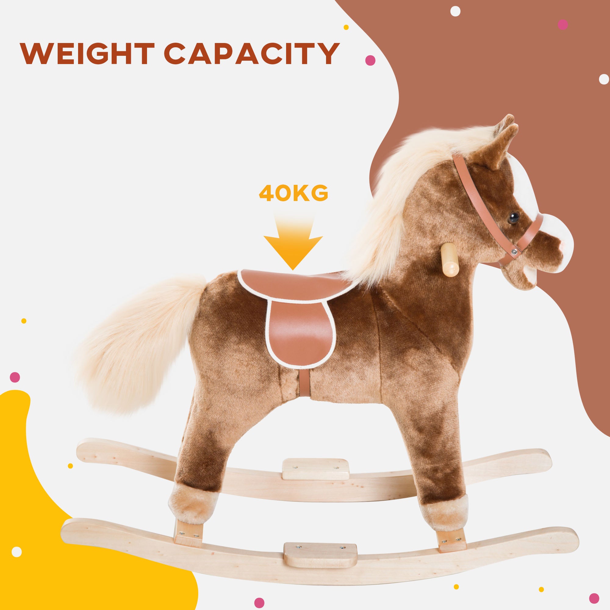 Kids Rocking Horse Plush Toddler Rocker Wooden Base Ride On Toy