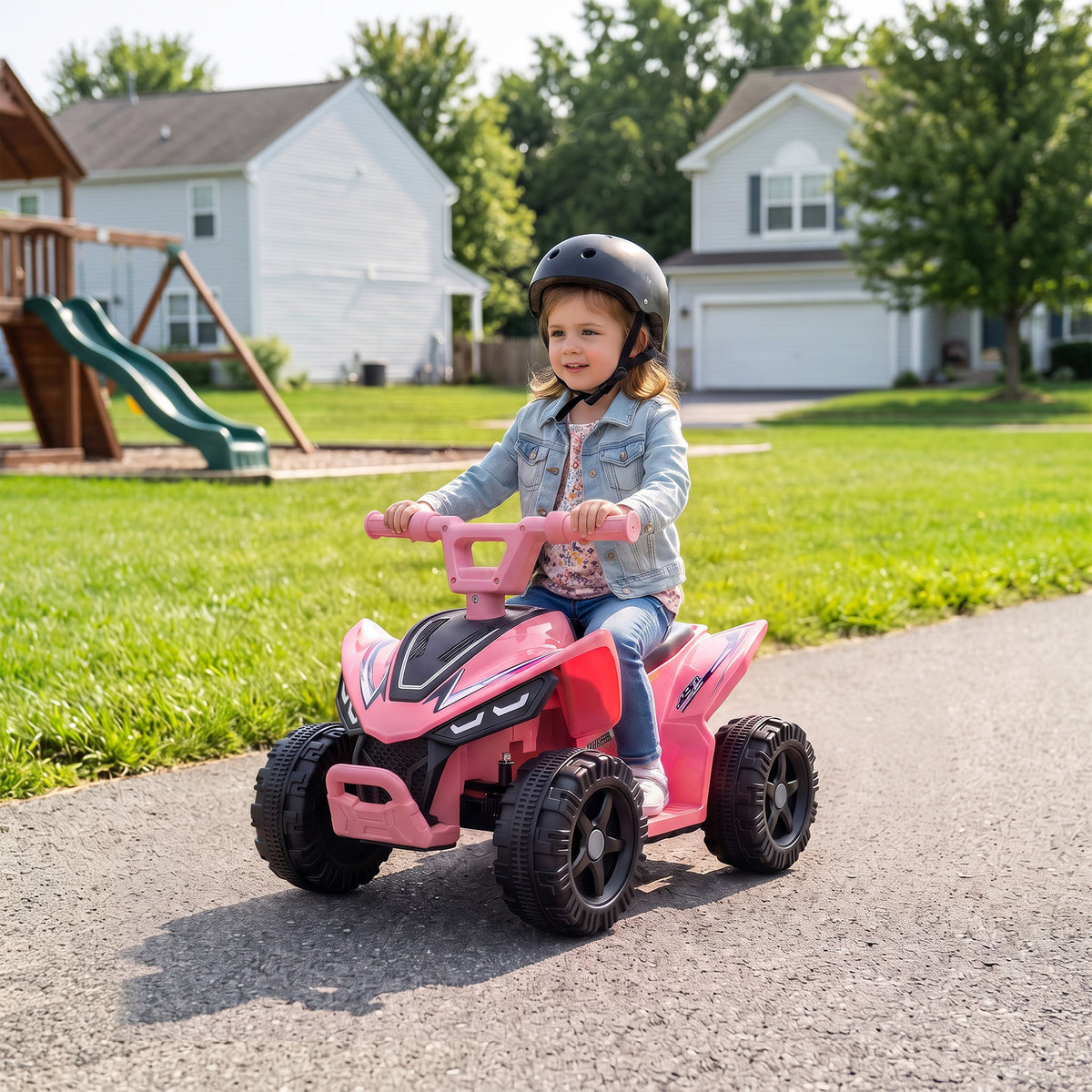 Kids ATV, 6V Battery Powered Kids Quad with 4 Wheeler, Handlebar Button Control, Max 1.2MPH, Max 55lbs Load, Light Pink