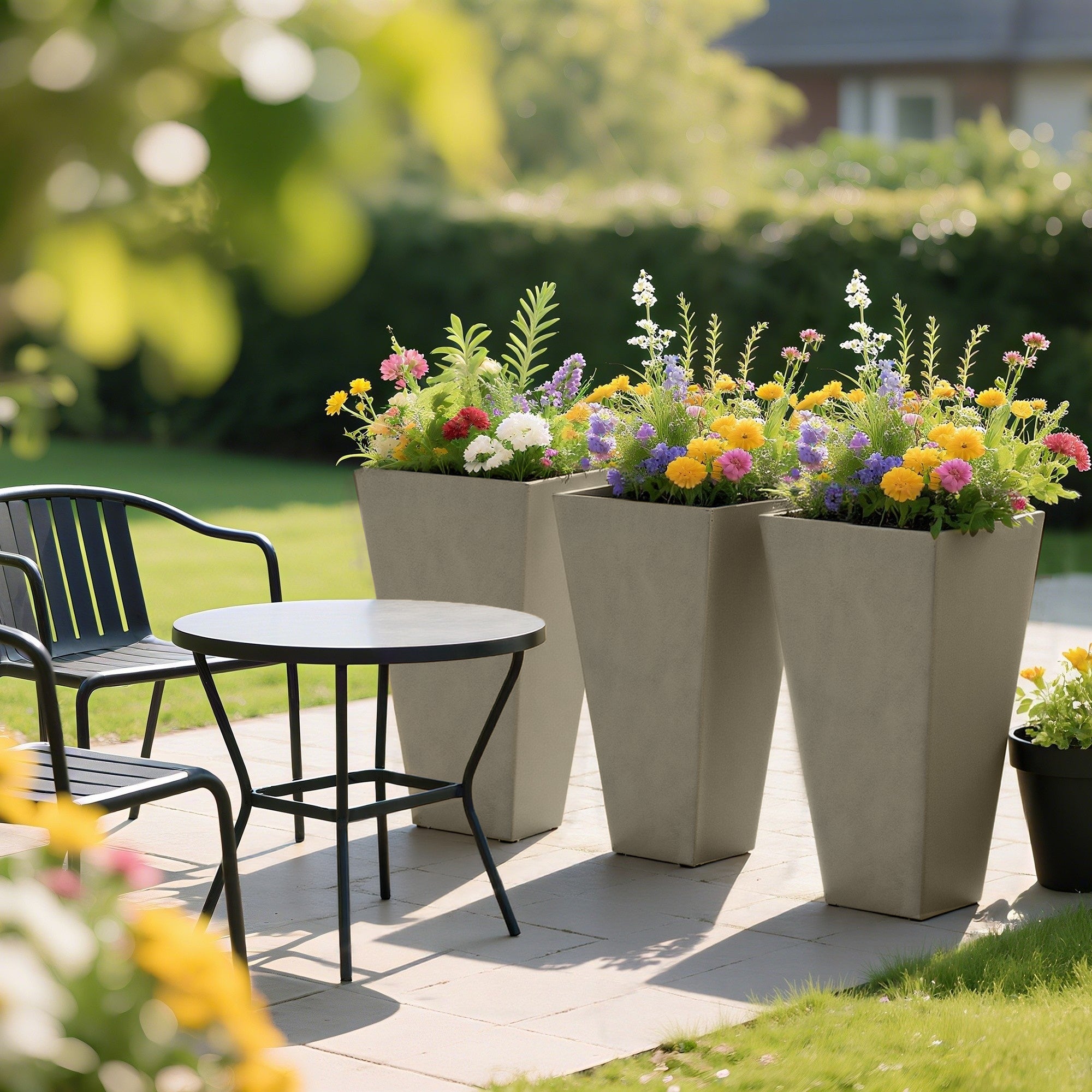 Tall Planters for Outdoor Plants Set of 3, 28 In Taper Planters with Drainage Holes, Indoor Grande Plant Pots, Front Porch Decor, Grey - Grey - Image 8