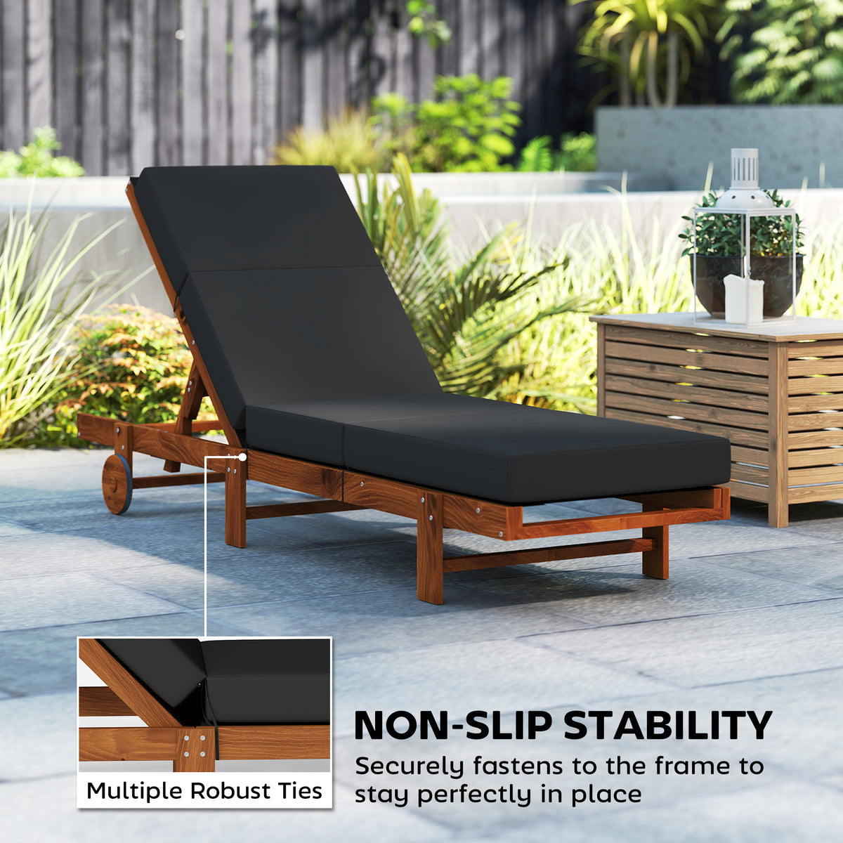 Chaise Lounge Cushion, 4" Thick Outdoor Lounge Chair Cushion with Ties for Patio, 21" x 72", Gray