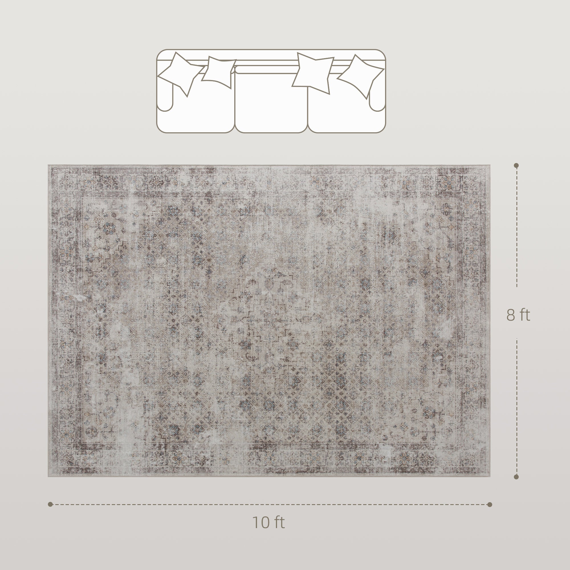 Machine Washable Area Rug 8x10, Non-Slip Traditional Floor Carpet for Living Room, Bedroom, Light Mixed-Brown
