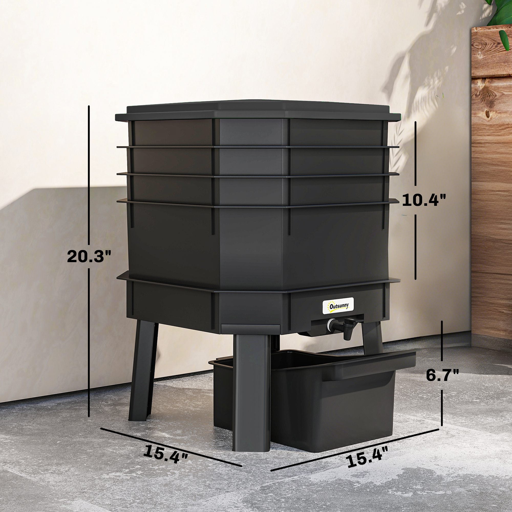 4-Tray Worm Composter Bin, 7.4 Gal Outdoor & Indoor Worm Composter for Recycling Food Waste, Black - Black - Image 3