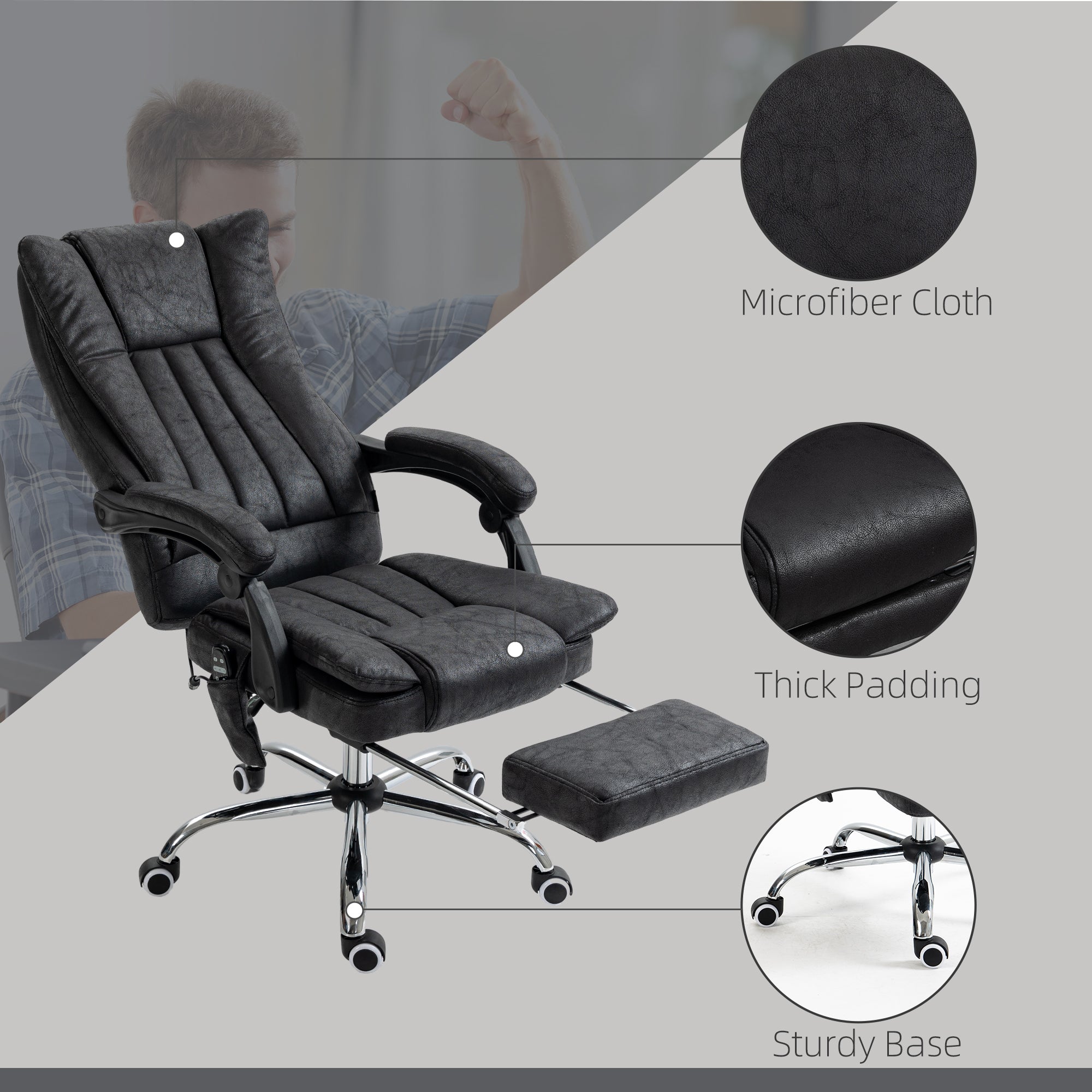 Massage Office Chair, 6 Points and Heat, Reclining Computer Chair with High Back, Adjustable Height and Footrest, Black