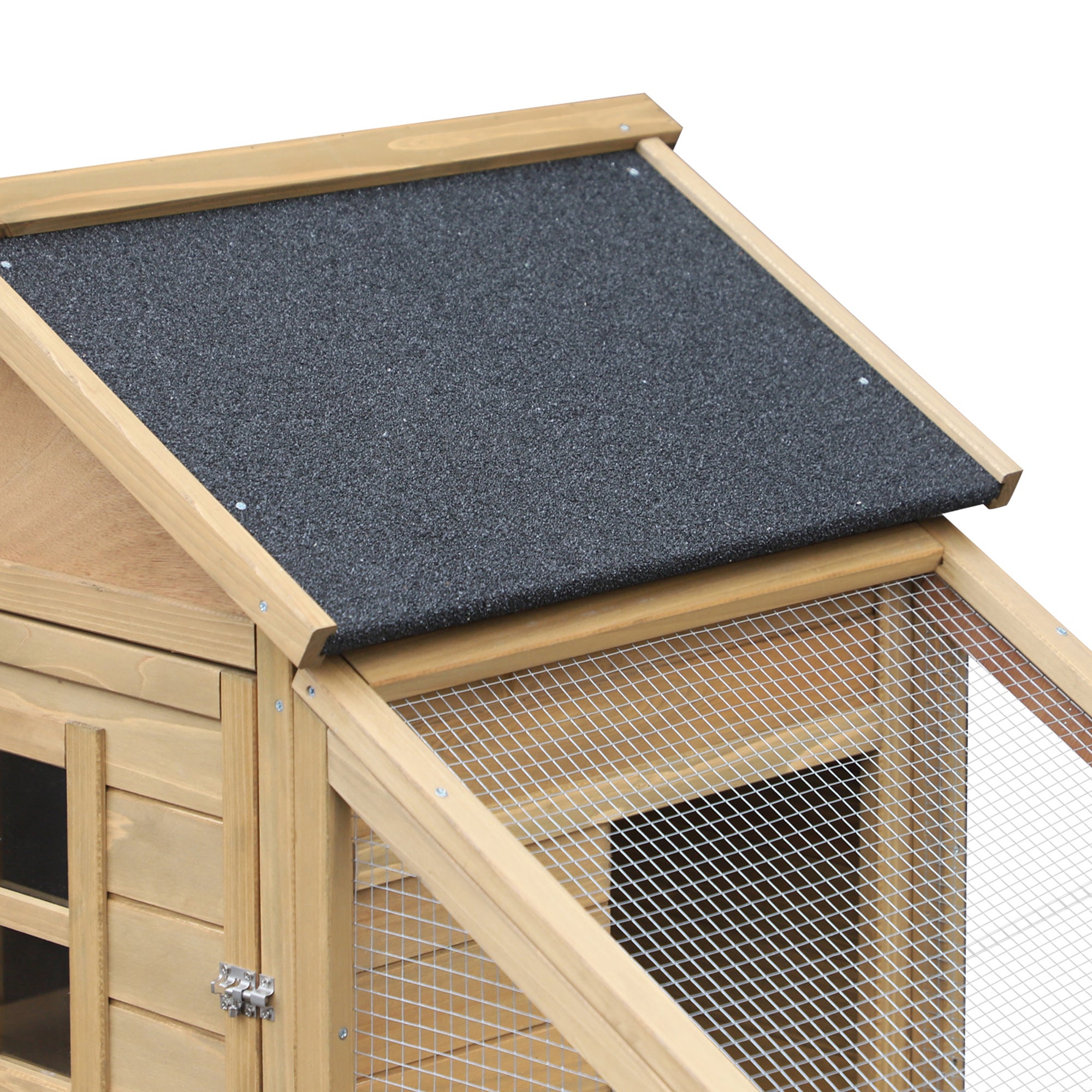 69" Wooden Chicken Coop, Poultry Cage Hen House with Connecting Ramp, Removable Tray, Ventilated Window and Nesting Box, Natural - Natural Wood - Image 8