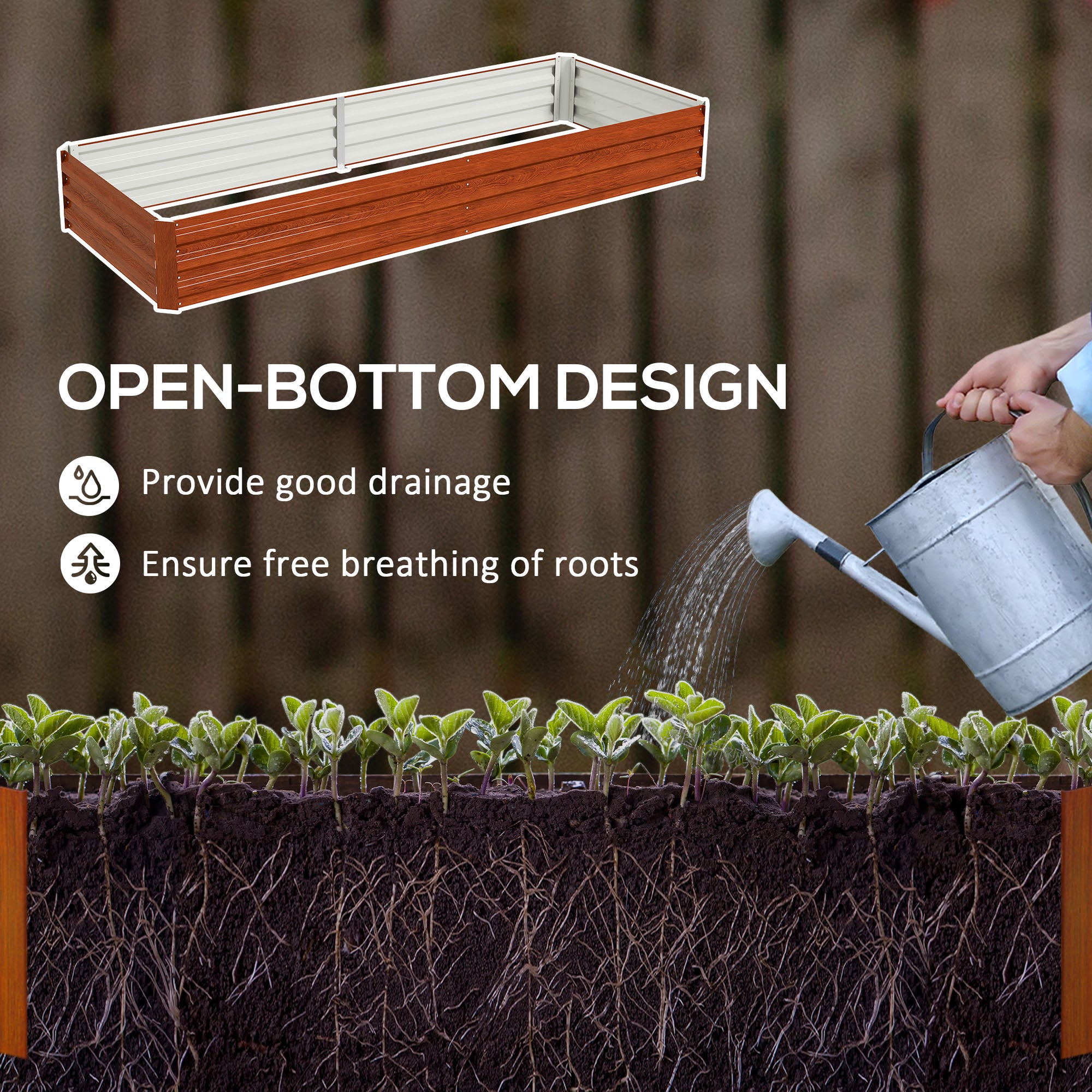 95" x 36" x 12" Galvanized Raised Garden Bed, Easy DIY and Cleaning for Growing Flowers, Herbs, Succulents, Natural Wood - Natural Wood - Image 4