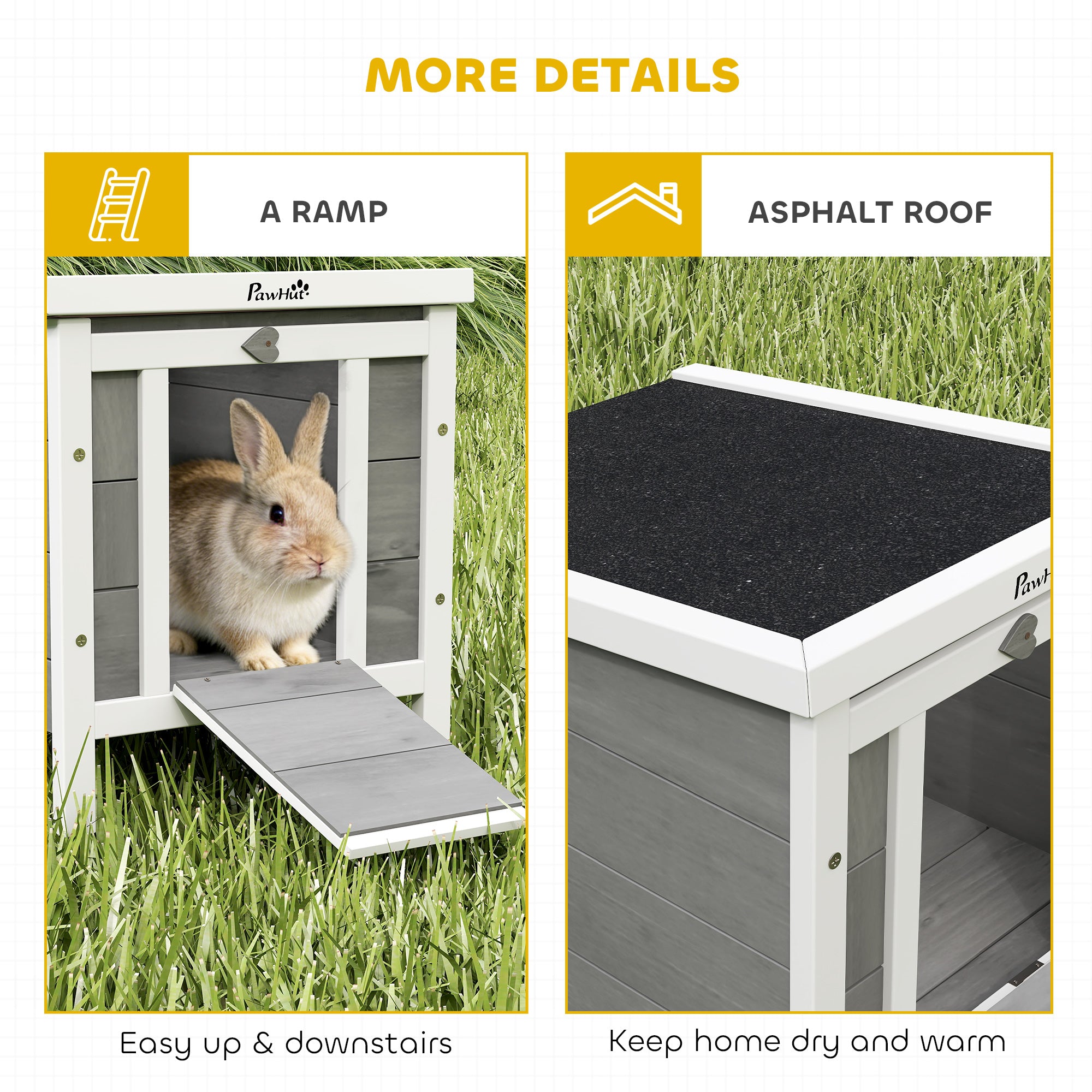 Small Wooden Rabbit Hutch Bunny Cage Guinea Pig Cage Duck House Dog House with Openable & Waterproof Roof, for Rabbits, Chickens, Ducks, Gray - Grey - Image 6