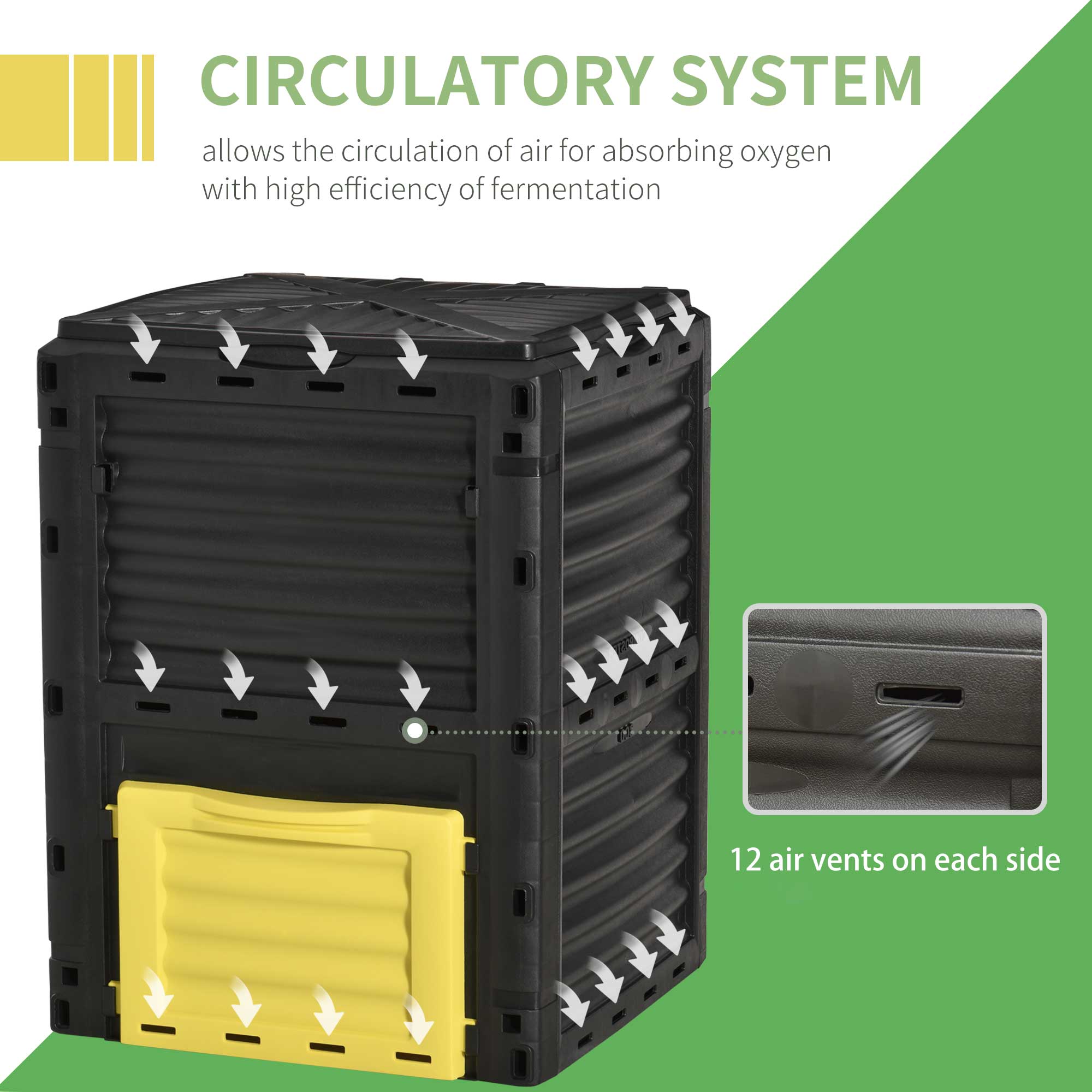 Garden Compost Bin 80 Gallon Outdoor Large Capacity Composter Fast Create Fertile Soil Aerating Box, Easy Assembly, Yellow - Yellow - Image 6