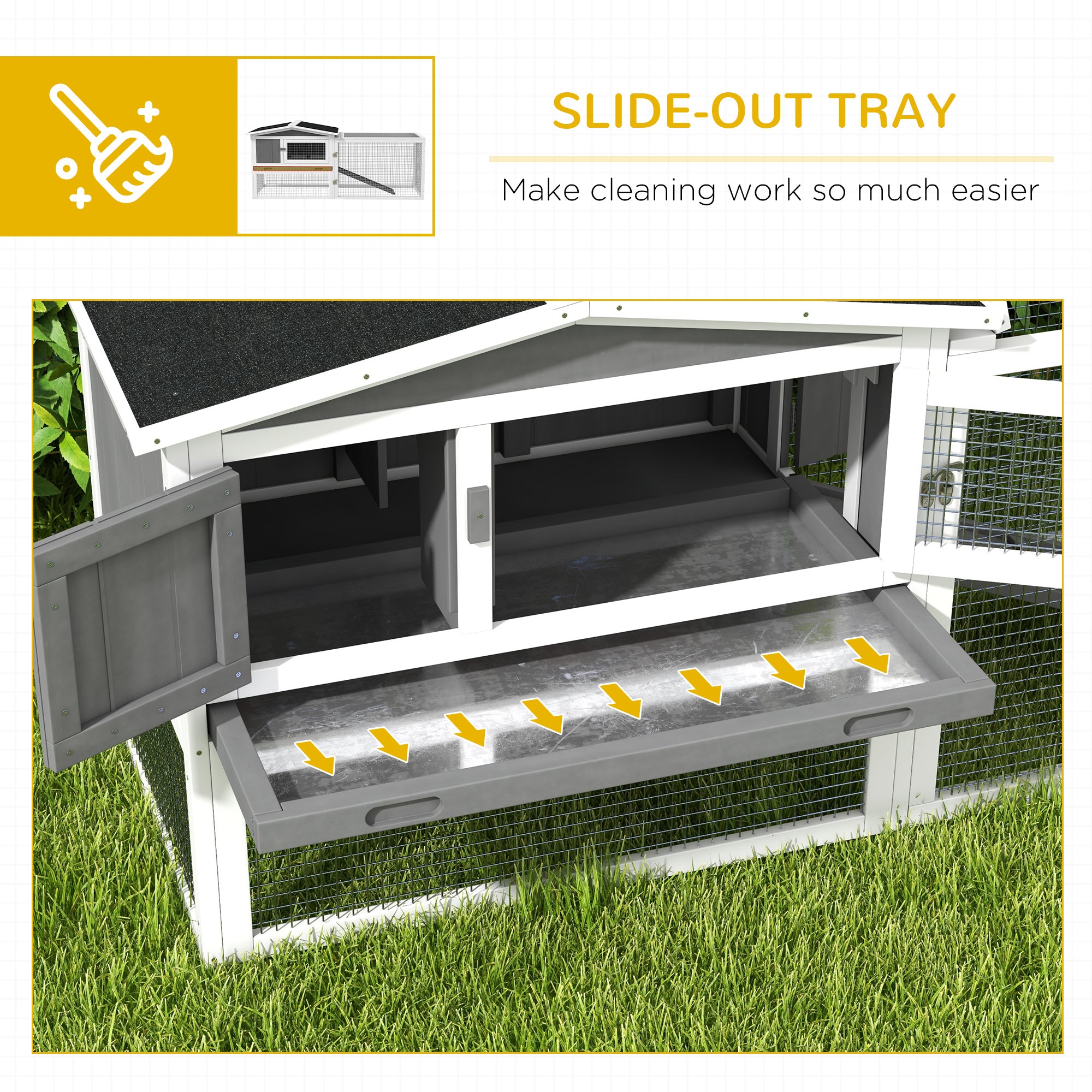 Rabbit Hutch 2-Story Bunny Cage, Guinea Pig Cage Indoor Outdoor, Small Animal House with Slide Out Tray, for Rabbits, Chickens, Ducks, 61.5" x 23" x 27", Light Gray - Light Grey - Image 6