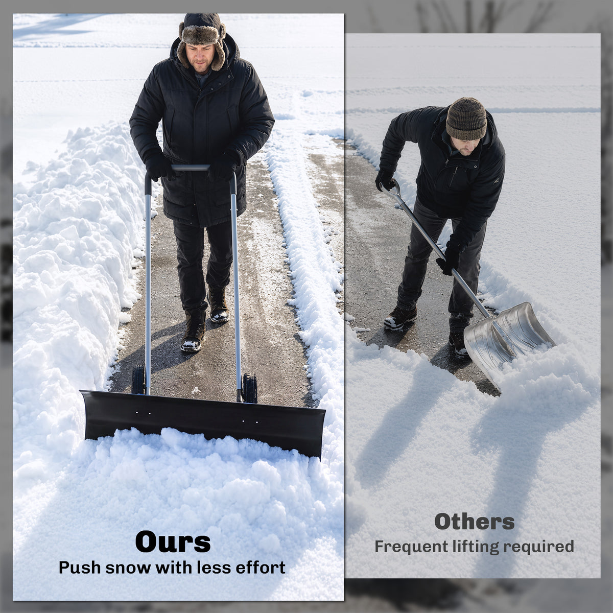 37-Inch Extra Wide Snow Shovel with Wheels, Heavy Duty Aluminum Snow Pusher with Ergonomic Adjustable Handle, Black