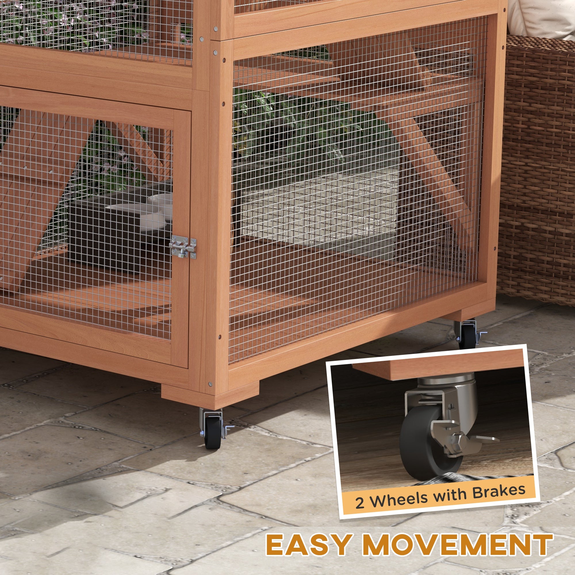 Catio, Outdoor Cat Enclosure House on Wheels with Hammock, Orange - Orange - Image 5