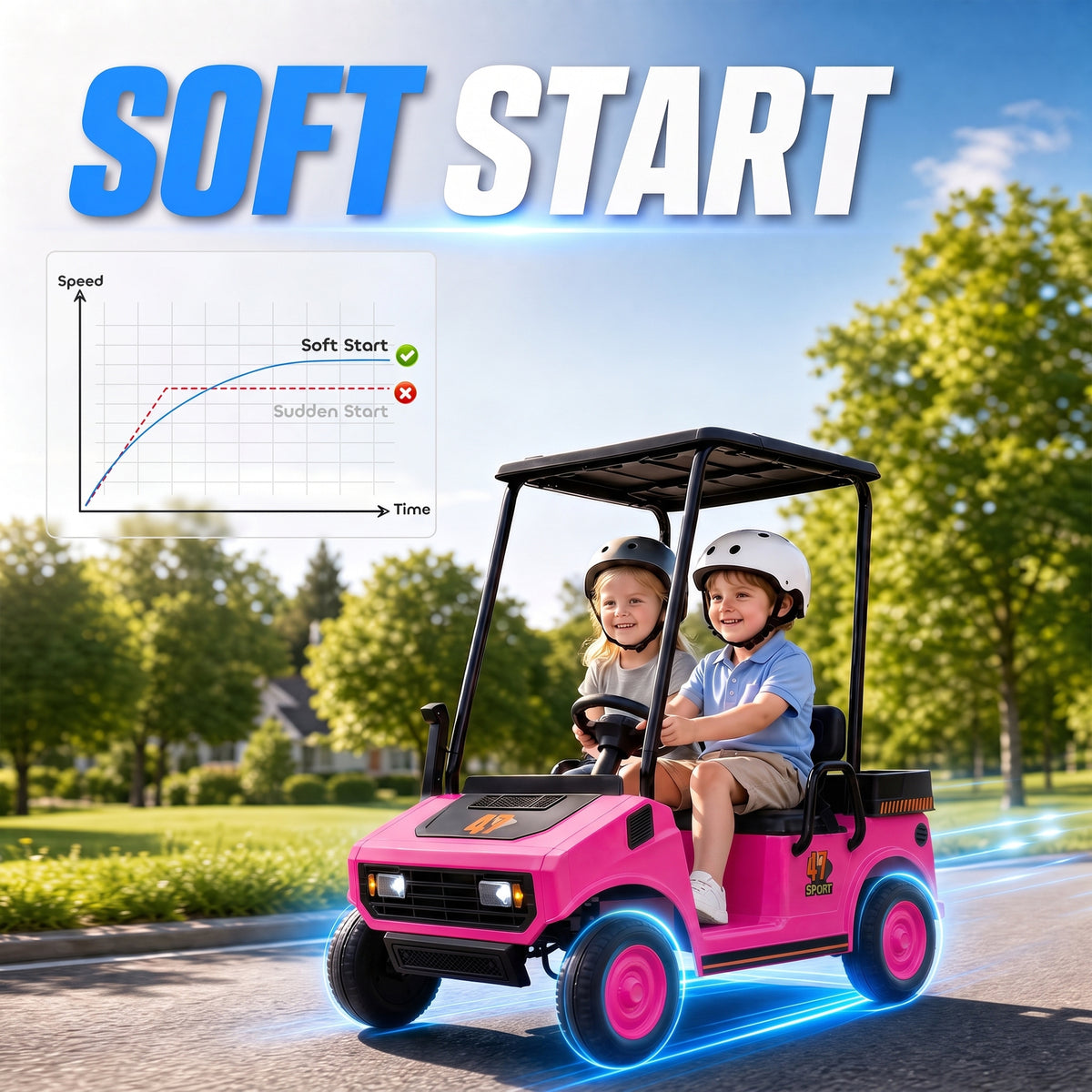 24V Kids Golf Cart 2WD 2-Seater with Remote, Soft Start, Rear Suspension, Sunshade, Storage, Gift for 3-6 Years, Pink