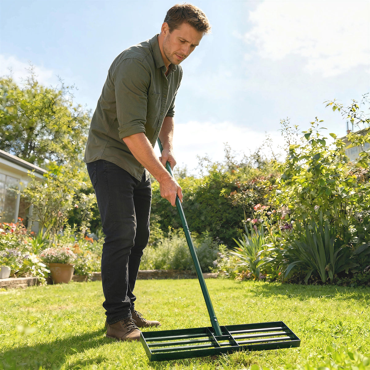 Lawn Leveling Rake, 30" x 10" Heavy Duty Yard Leveling Rake with 66.5" Handle for Backyard, Golf Course