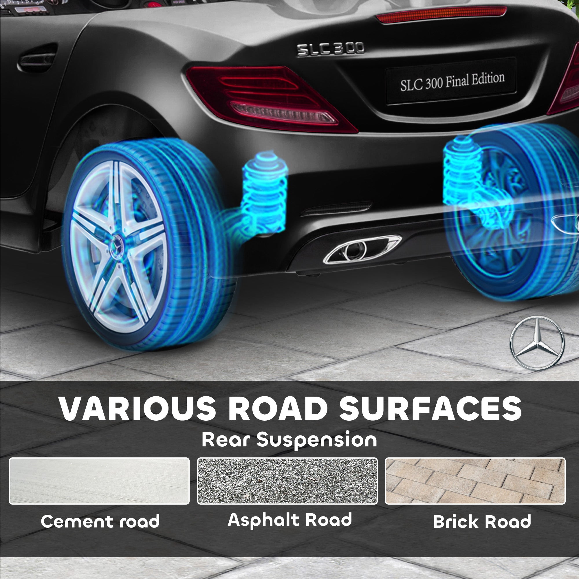 Mercedes SLC 300 Licensed Kids Electric Car with Remote Control, 12V Battery Powered Kids Ride on Car with Music, Lights, Suspension for 3-6 Years Old, Black