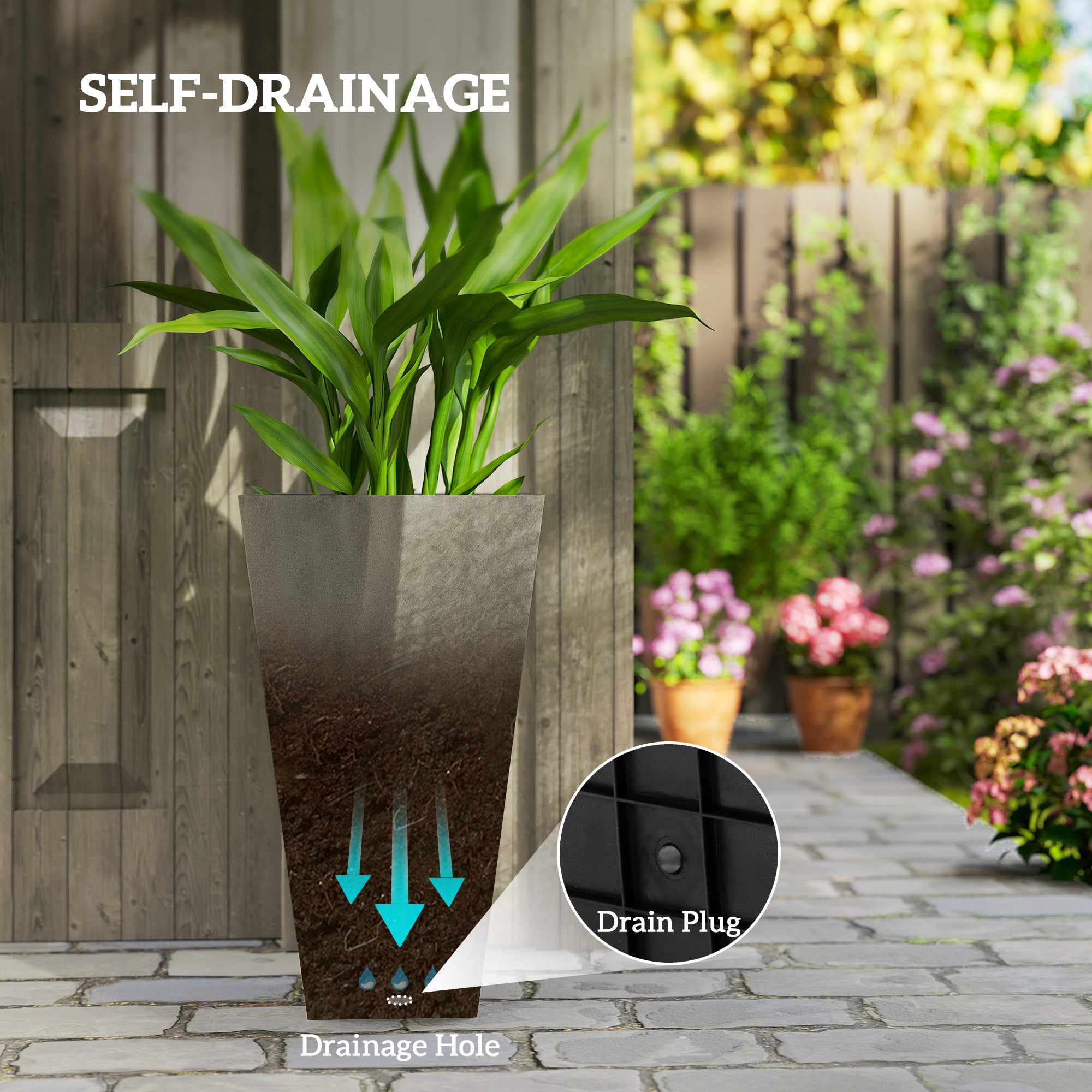 Tall Planters for Outdoor Plants Set of 3, 28 In Taper Planters with Drainage Holes, Indoor Grande Plant Pots, Front Porch Decor, Grey - Grey - Image 5